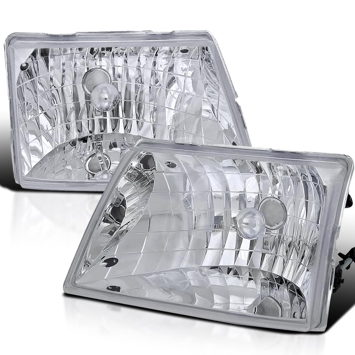 Chrome Housing Clear Lens Headlights Compatible with 1998-2000 Ford RangerL+R Pair Head Light Lamp Assembly
