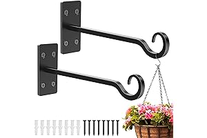 2-Pack 12" Heavy Duty Black Wrought Iron Plant Hangers