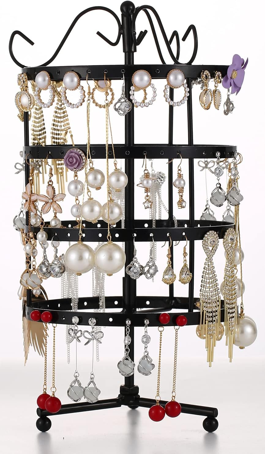 Sooyee Earring Holder Organizer,360 Rotating Earring Organizer,Jewerly Organizator 4 Tiers 144 Holes Earring Display Stands for Selling,Metal Jewlery Holder,Black