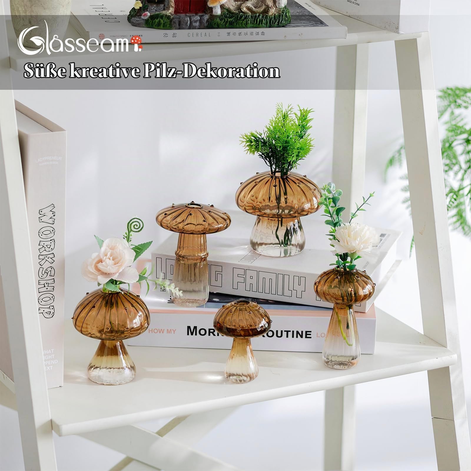 Glasseam Pilz Kleine Vasen für Deko: Vase Klein Glas Propagation Station