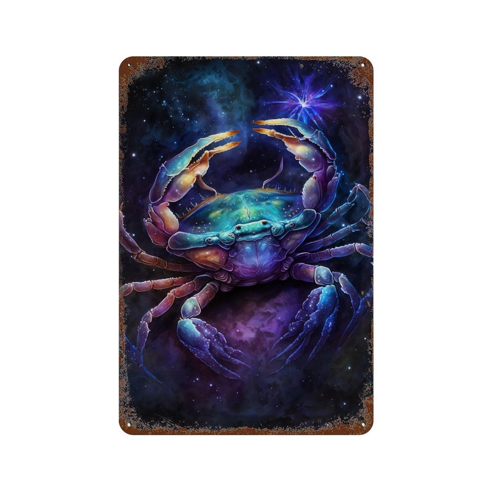 Cosmic Crab Art Print Rust Effect Tin Sign 11.8"x7.9", Vintage Wall Decor for Pub, Kitchen And Man Cave Decor