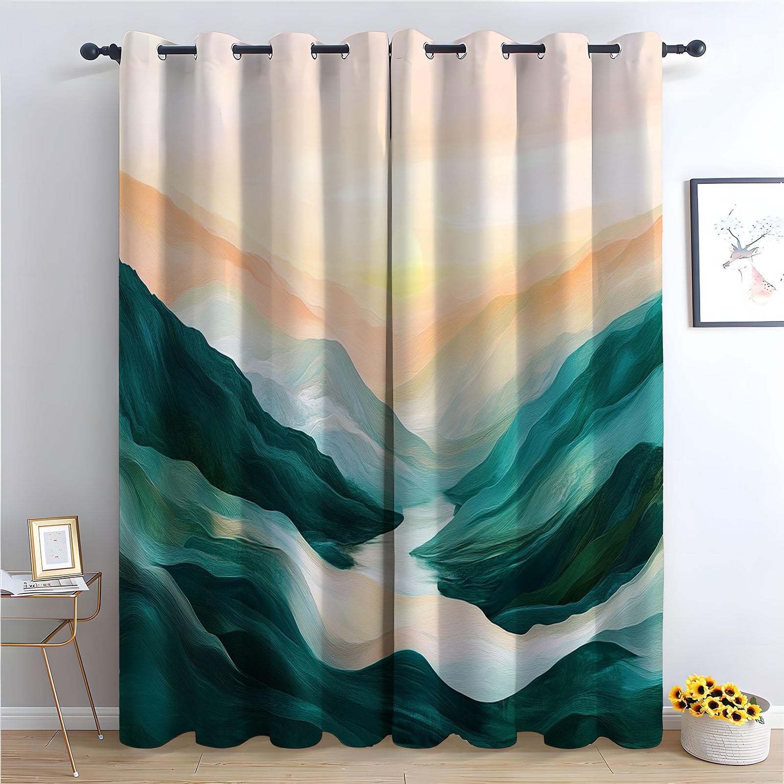 WQBQKKX Green Blackout Curtains for Bedroom Elegant Eyelet Curtains for Living Room Thermal Insulated Window Curtain Drapes for Dining Room-52 W x 108" L (Pack of 2)