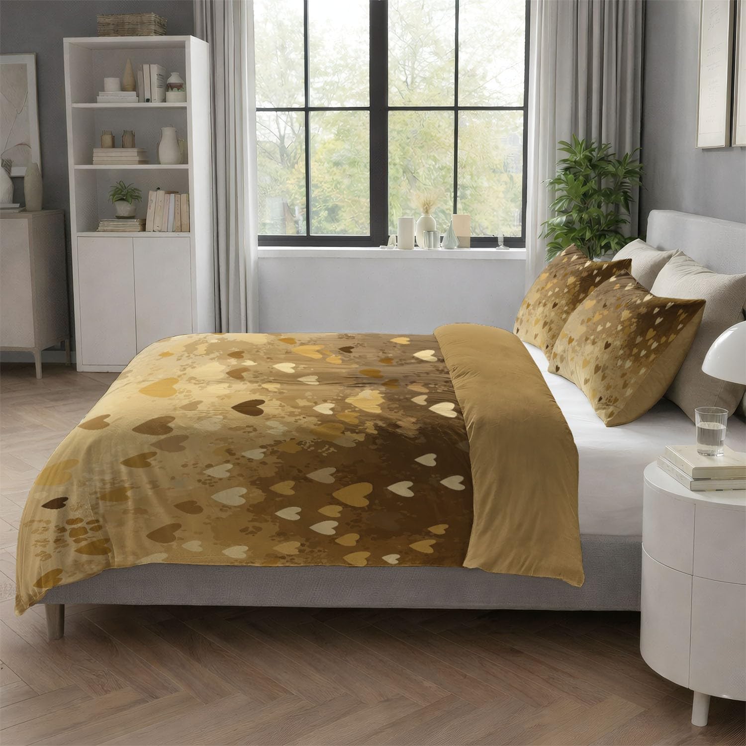 Générique Poszwa na kołdrę 160 x 200 cm - zestaw pościeli dla dorosłych z zamkiem błyskawicznym - trwała bezszwowa beżowa mikrofibra wystawne serce 1 osoba z poszewką na poduszkę 65 x 65 cm