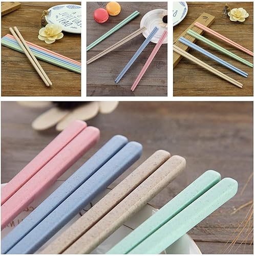 Miniatura 5 de 8 pares de palillos reutilizables aptos para lavavajillas, paja de trigo ecológica, palillos chinos alternativos al bambú plástico de madera (4