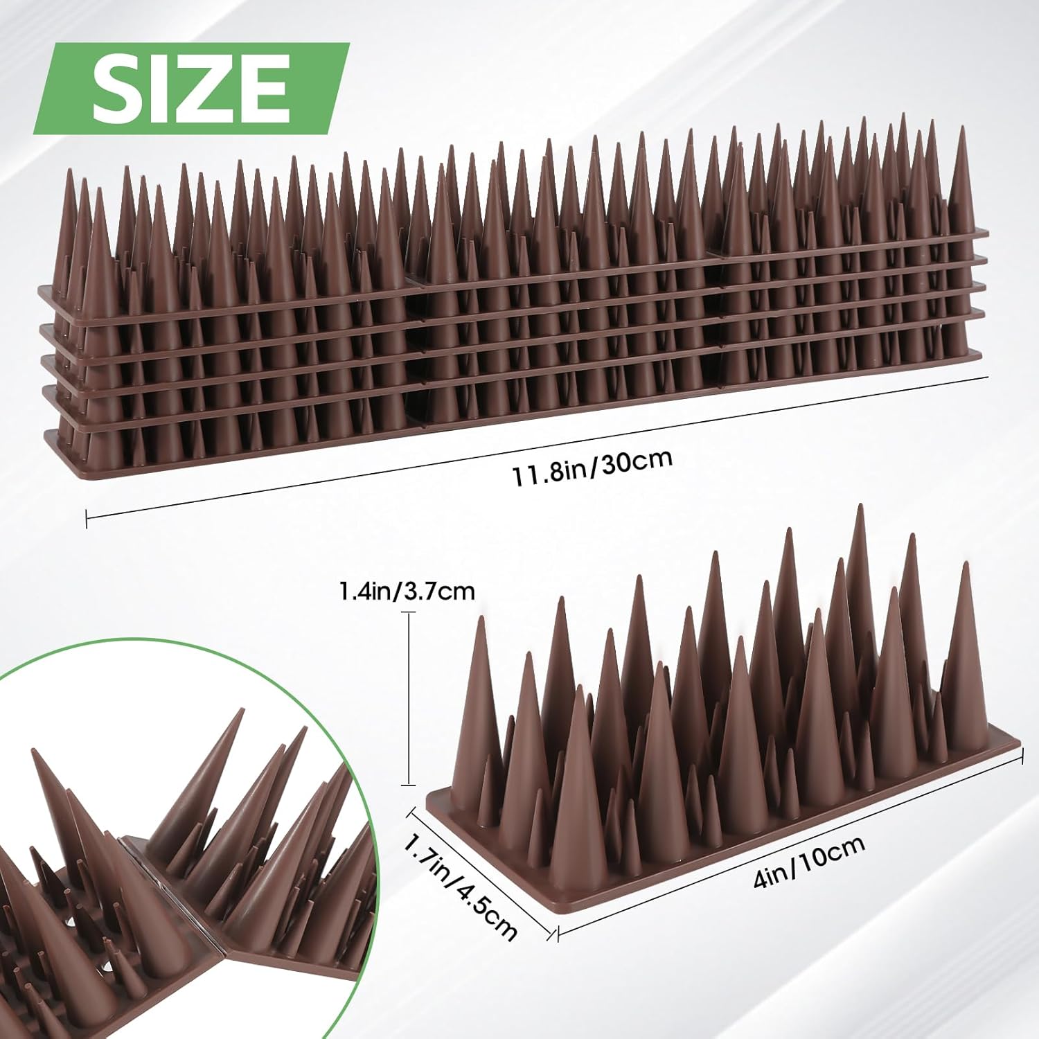 Bird Spikes，Pigeon Outdoor Deterrent Device，30 Pack Bird Deterrent Spikes for Small Birds Pigeon Squirrel Raccoon Cats Bird Defender Spikes for Outside to Keep Birds Away, 29.53 Feet（9 M,Brown