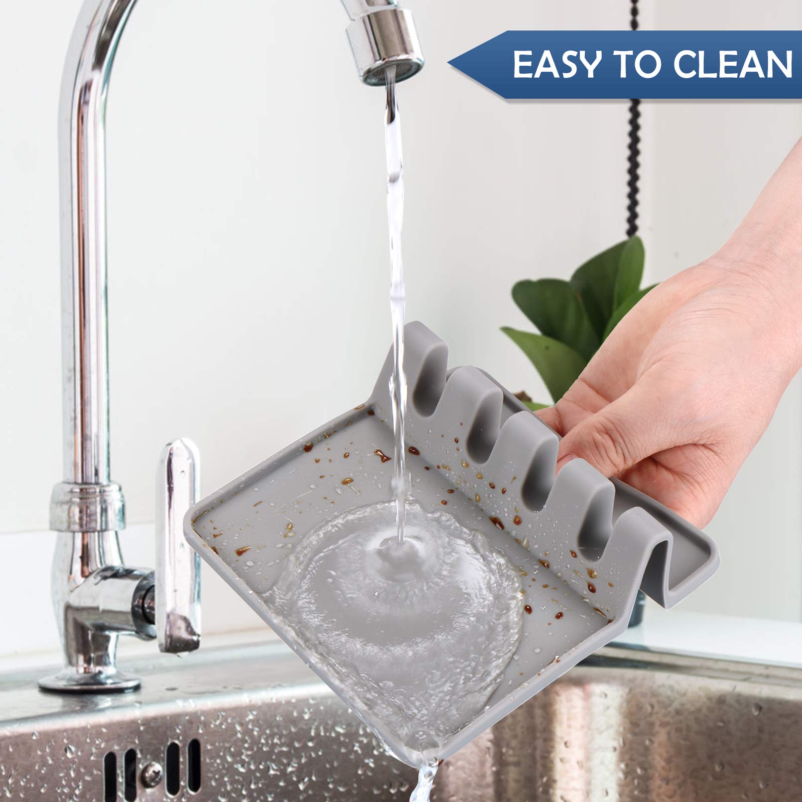Silicona Reposa Cuchara para Estufa con Almohadilla de Goteo Utensilio y Soporte de Cuchara para Mostrador de Cocina Utensilios de Cocin Libre de BPA