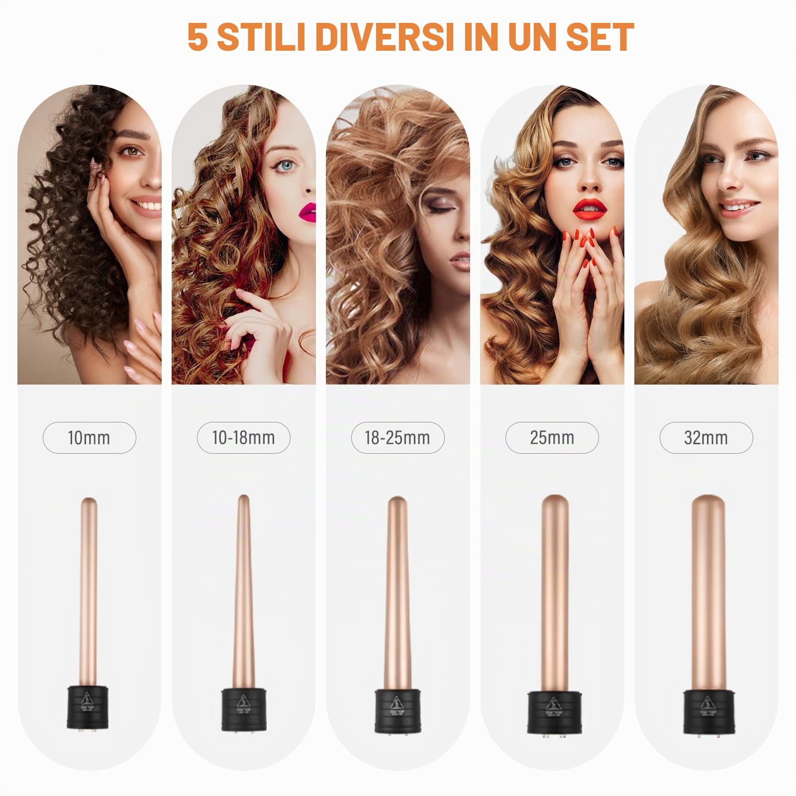 Janelove Ferro Arricciacapelli 5 in 1, Professionale Ceramica Arricciacapelli Set, 25mm 32mm Ferro Arricciacapelli Per Capelli Lunghi o Corti - 2 Temperatura Regolabile