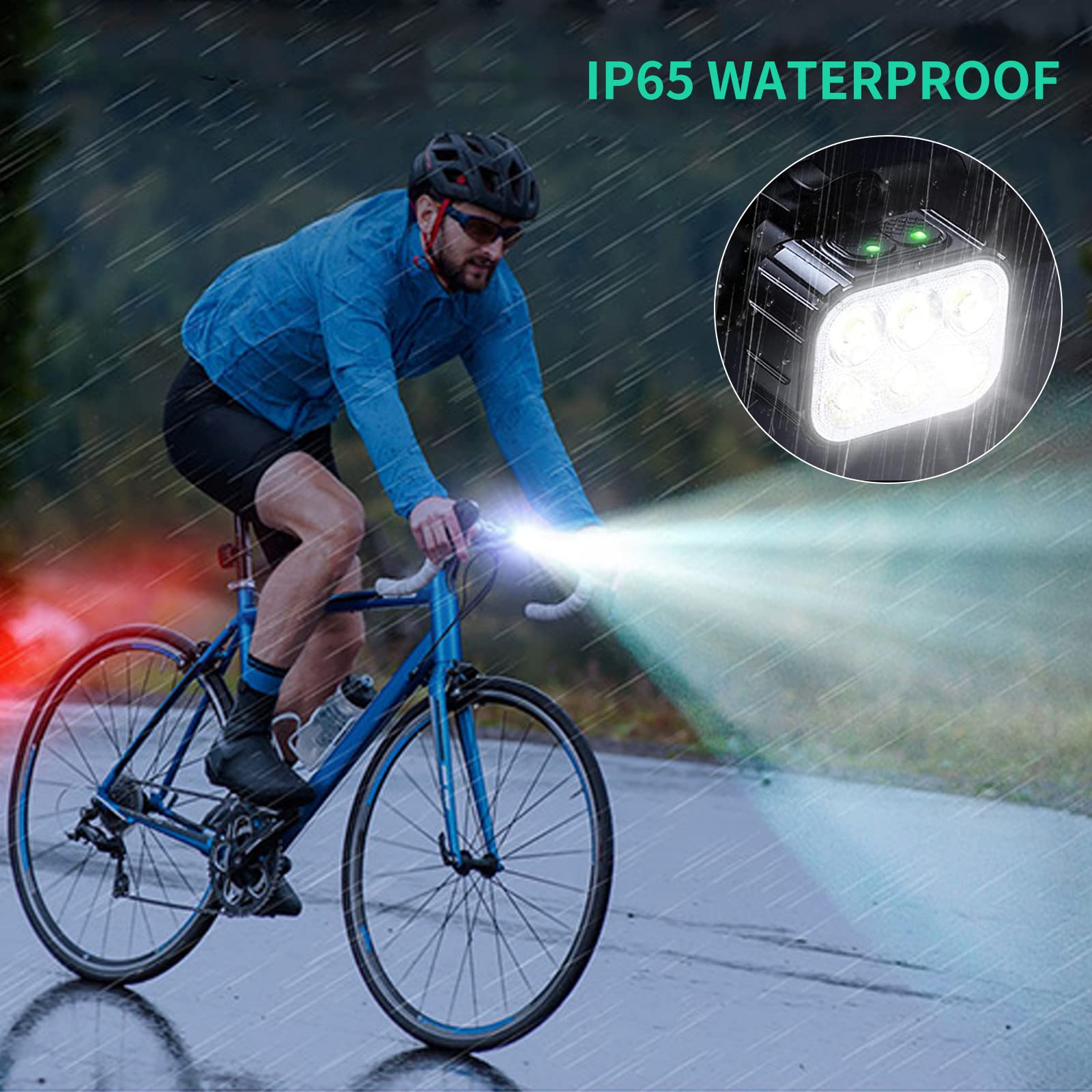 Impermeabile IPX5 Luci LED Bici Ricaricabili USB - Set Anteriore E - Foto 9