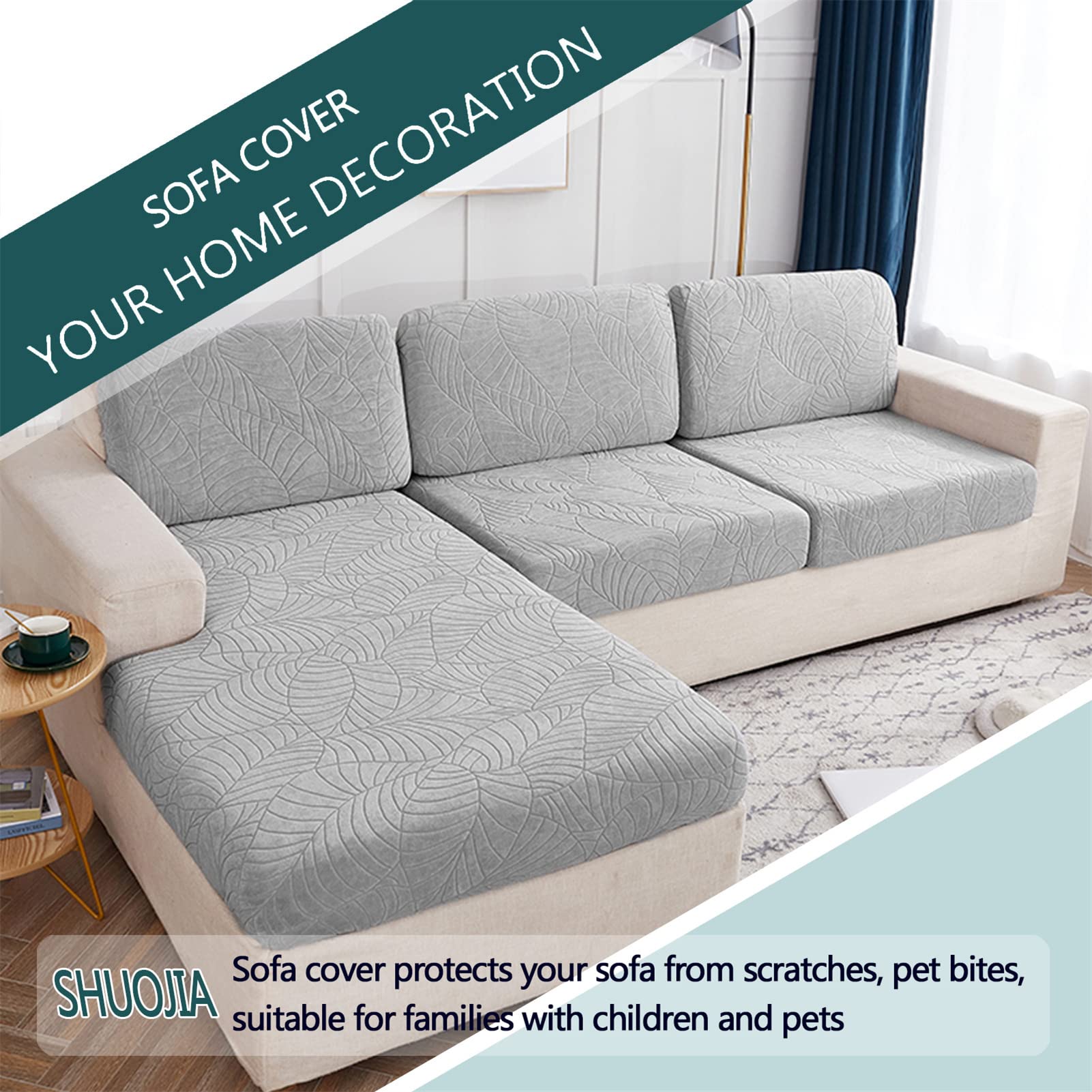 SHUOJIA Sofa Seat Cushion Cover Stretch Cushion Covers Non-slip Slipcover Cover for Sofa Seat Cushions Seat Couch Cover for Pets & Kids (Light Grey,Backrest Cover) - Image 3