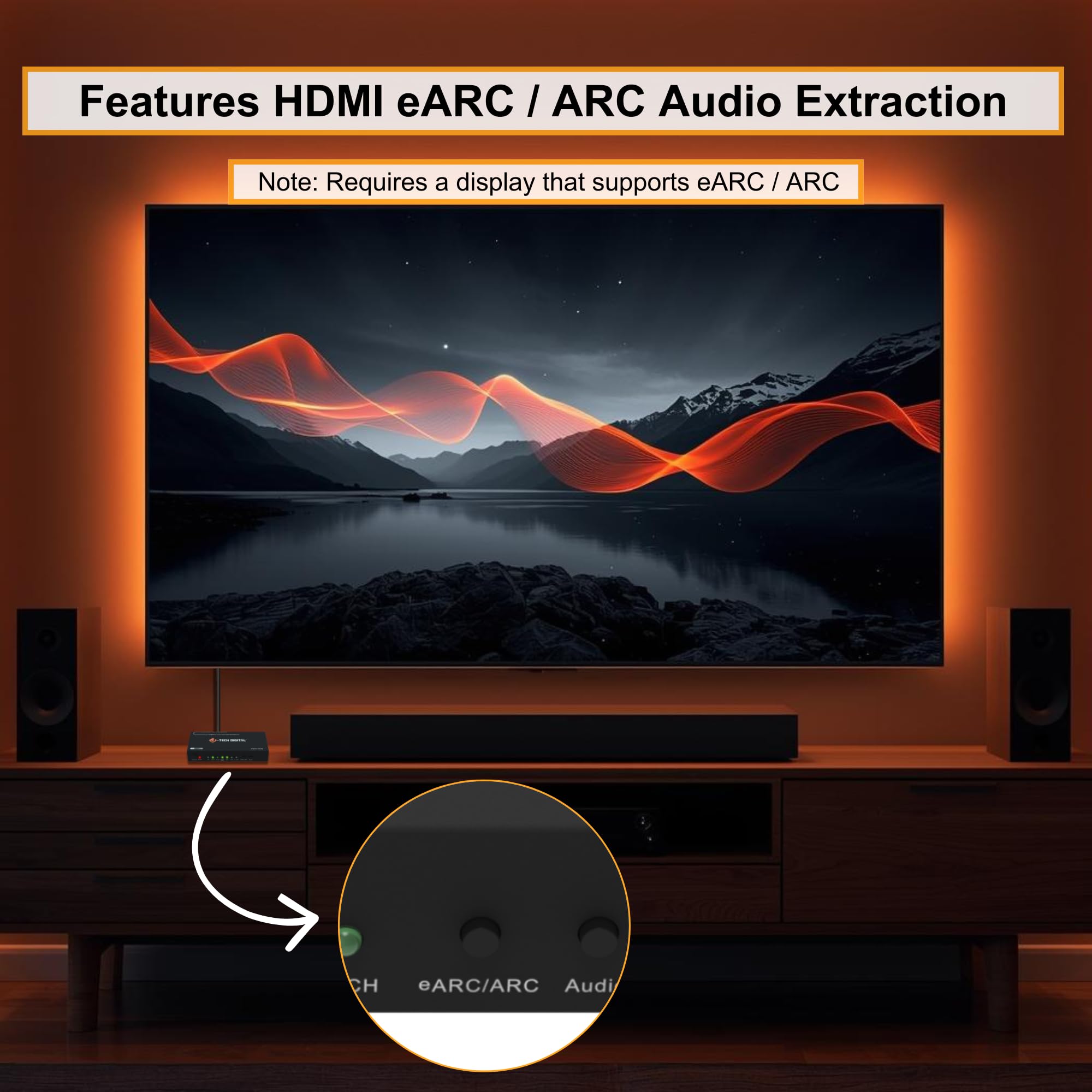 J-Tech Digital Estrattore audio 4K HDMI eARC/ARC, 4K 60Hz HDMI a ottico + RCA L/R, convertitore audio DAC da digitale ad analogico per console di gioco Blu-Ray laptop HDTV [JTECH-4KAE]