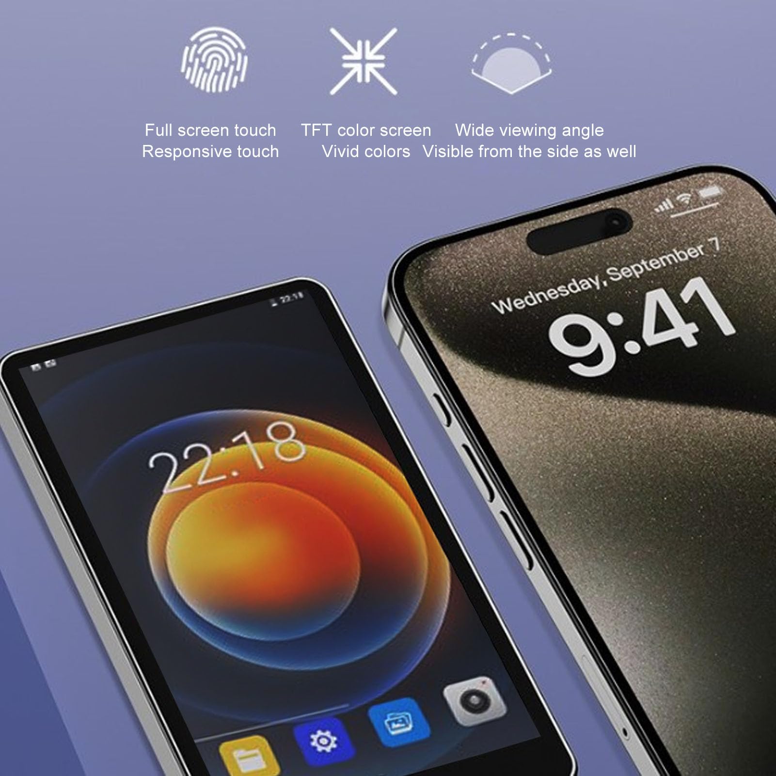 Reproductor MP4 con Bluetooth, Pantalla Táctil Completa de 5,2" | RAM 2GB+ROM 16GB, 2500mAh, con Auriculares con Cable de 3,5 Mm y Estuche Protector
