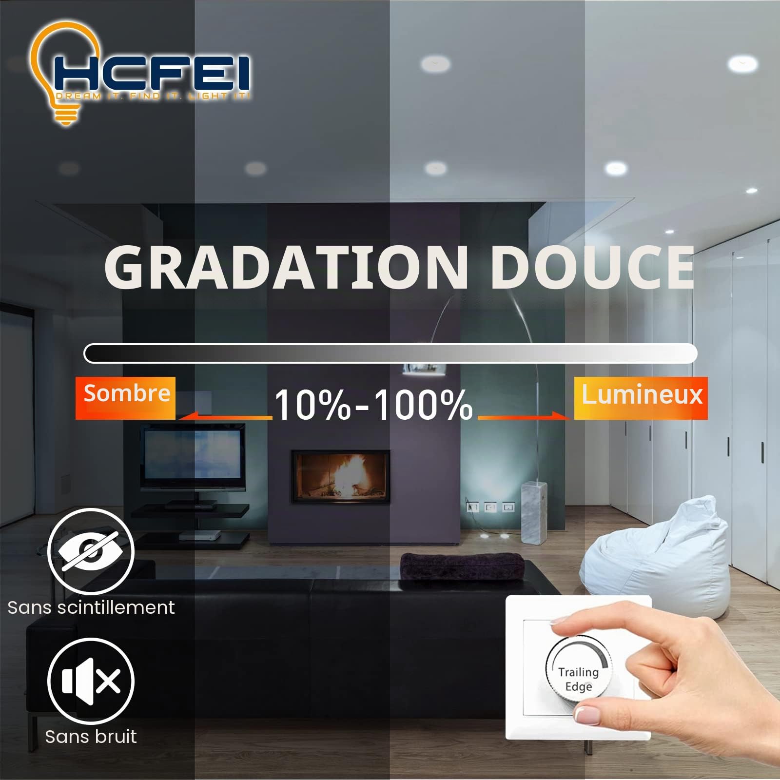 HCFEI Lot de 6 Spot Encastrable Complete Orientable Blanc avec Dimmable Ampoule GU10 Module 5W 230V eq. 50W Lumiere Blanc Chaud 3000K