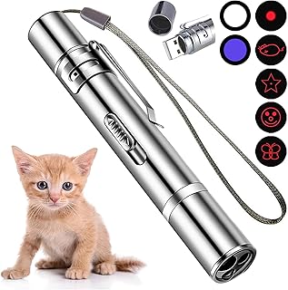 Vikie Cat Toys, Laser Pointer, Recharging Interactive Cat Laser Toy for Indoor Cats and Dogs to Chase, 3 Light Modes(5 Switchable Red Patterns, Blue Light and Flashlight)