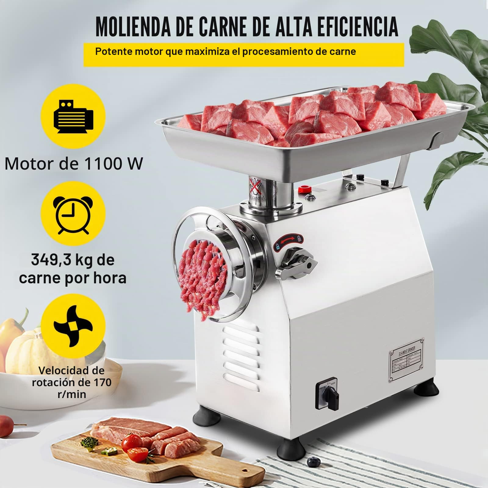 Happybuy Picadora de Carne Manual y Eléctrica 2200W - 350 kg por Hora - Fabricante de Salchichas - Uso Comercial para Restaurantes, Supermercados y Carnicerías