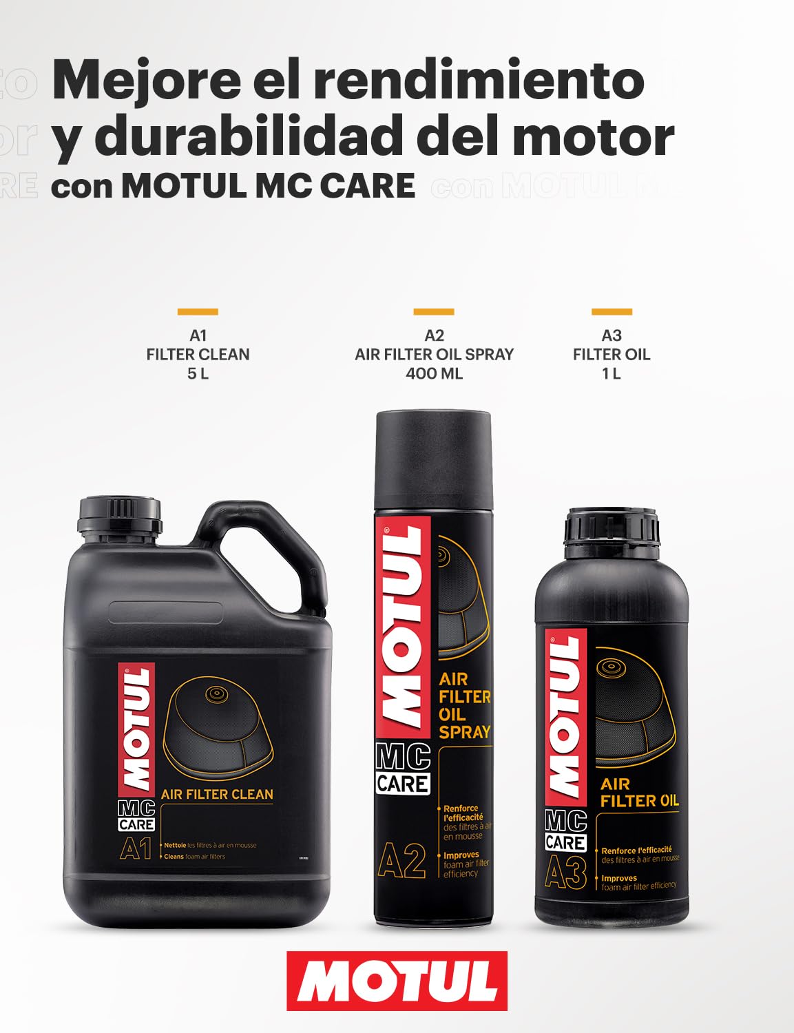 MOTUL - Limpiador para Filtros de Aire en Espuma - Compatible con Moto Cross, Enduro, Trial, Trail, Quads - Limpia en Profundidad - Secado Rápido - MC Care Air Filter Clean A1-5 L