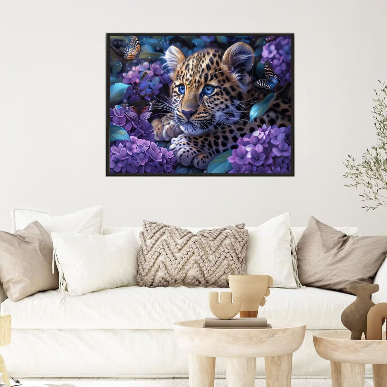 Kwiat Malowanie według numerów Dorosły z ramą, DIY Malarstwo Numery Dzieci, Leopard z Akrylowym Pigmentem Kreatywny wypoczynek Dorośli lub początkujący Malowanie według numerów do dekoracji domu 70x90