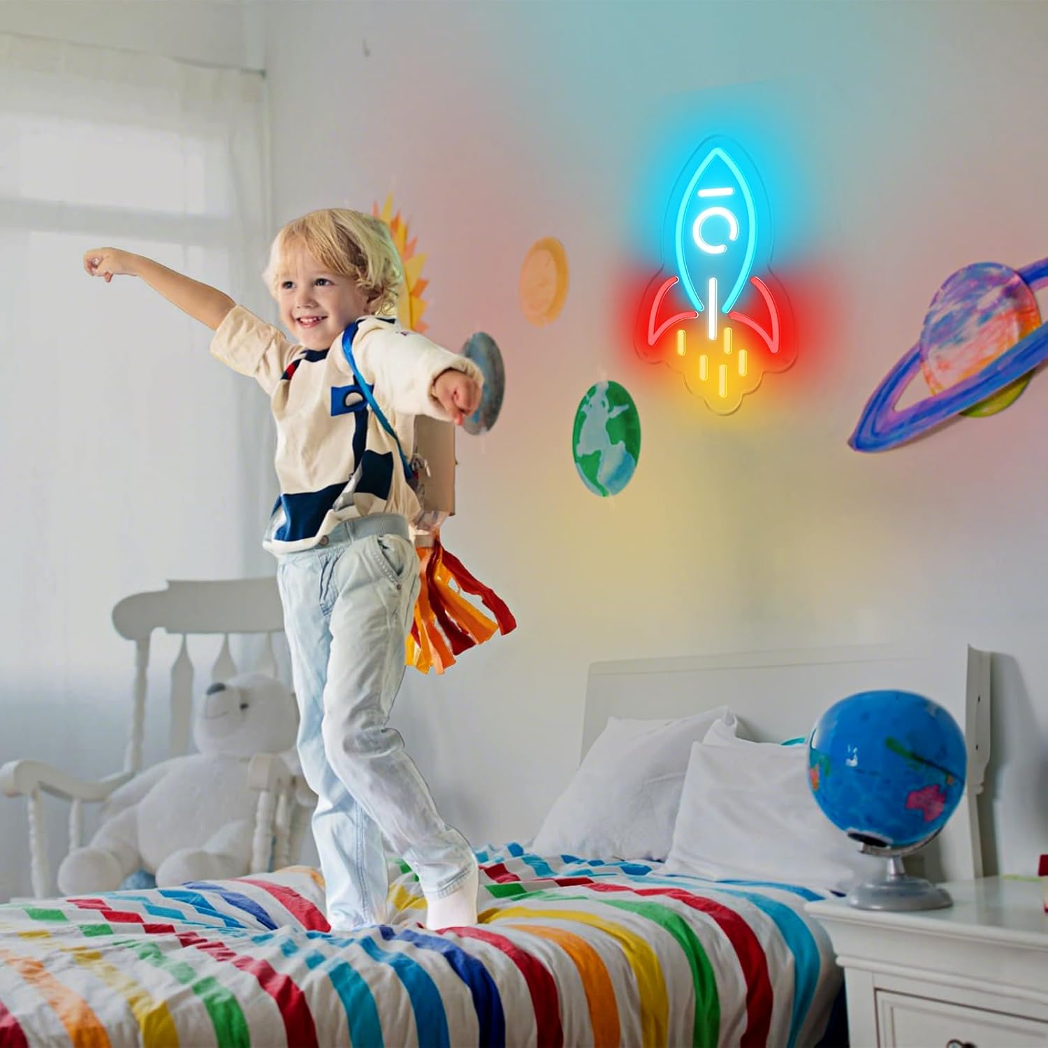 Rocket Neon Sign, Rocket LED Sign Light For Boy's Gift, USB Powered Dimmable Light Up Sign For Kids Room Gaming Room Bedroom Wall Decor Birthday Event Party Decoration