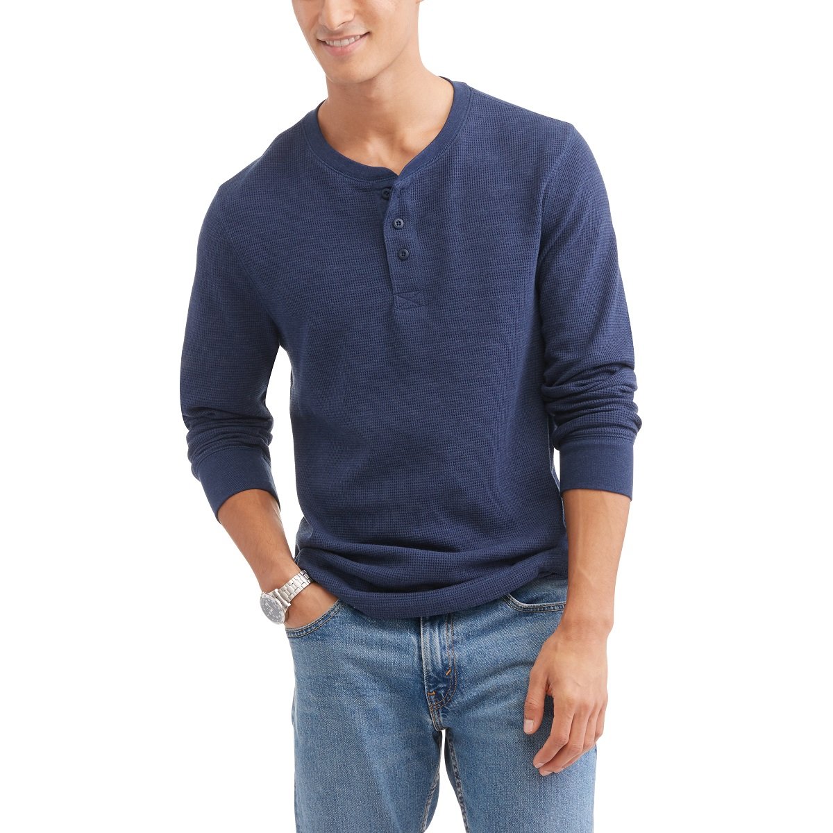 Sleeve Waffle Knit Thermal Henley 
