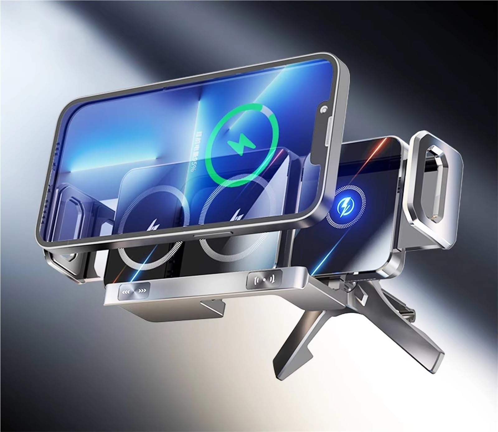 Per Samsung Supporto Universale Per Telefono Pad Z Pieghevole Caricabatterie Wireless Montaggio Rotazione Blocco Elettrico Telefono Pieghevole Porta Cellulare Auto(Black)