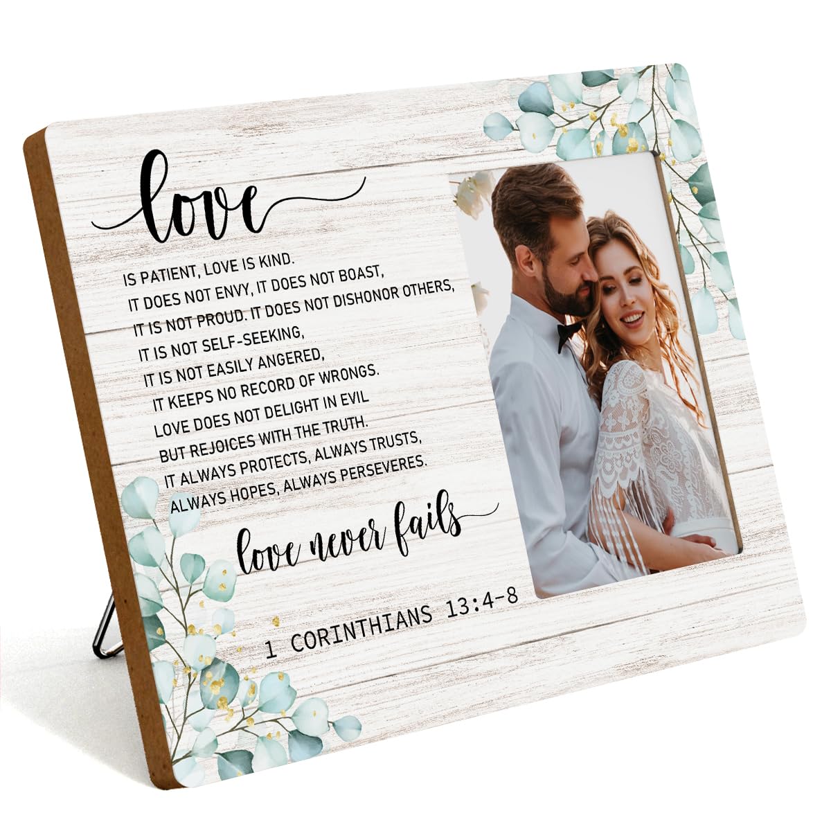 IAXIC Wedding Gifts for Couple Anniversary Photo Frame Religious Scripture Rustic Picture Frames Christian Gifts for Women Men Floral Eucalyptus