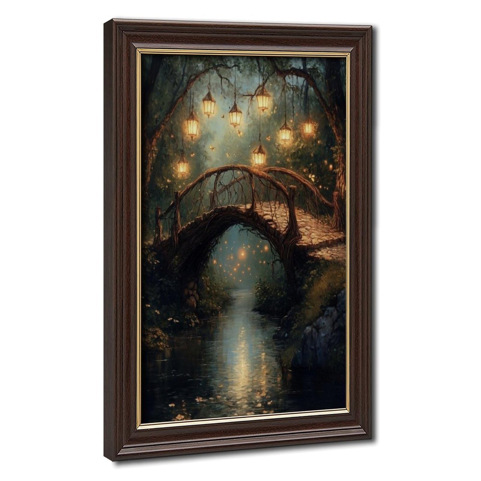 Bareronor Turquoise Magical Forest Bridge Canvas Poster Bedroom Decor Landscape Office Room Decor Gift 20" L X 30" W