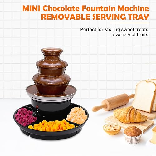Miniatura 3 de 16oz Chocolate Fountain Machine, 3-Tier 1lb MINI Party Chocolate Fountain with 6PCS Fork and Fruits/Nuts/Treats Serving Tray for Weddings, Birthdays