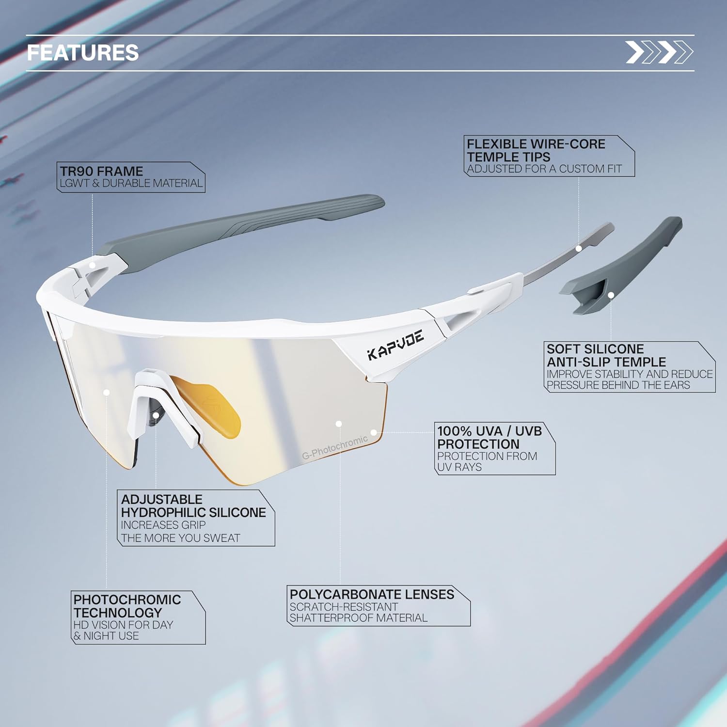 KAPVOE Photochromic Cycling Glasses Men Women Sport Sunglasses UV Protection Mountain Bike Glasses MTB Riding Running K198 - Image 5