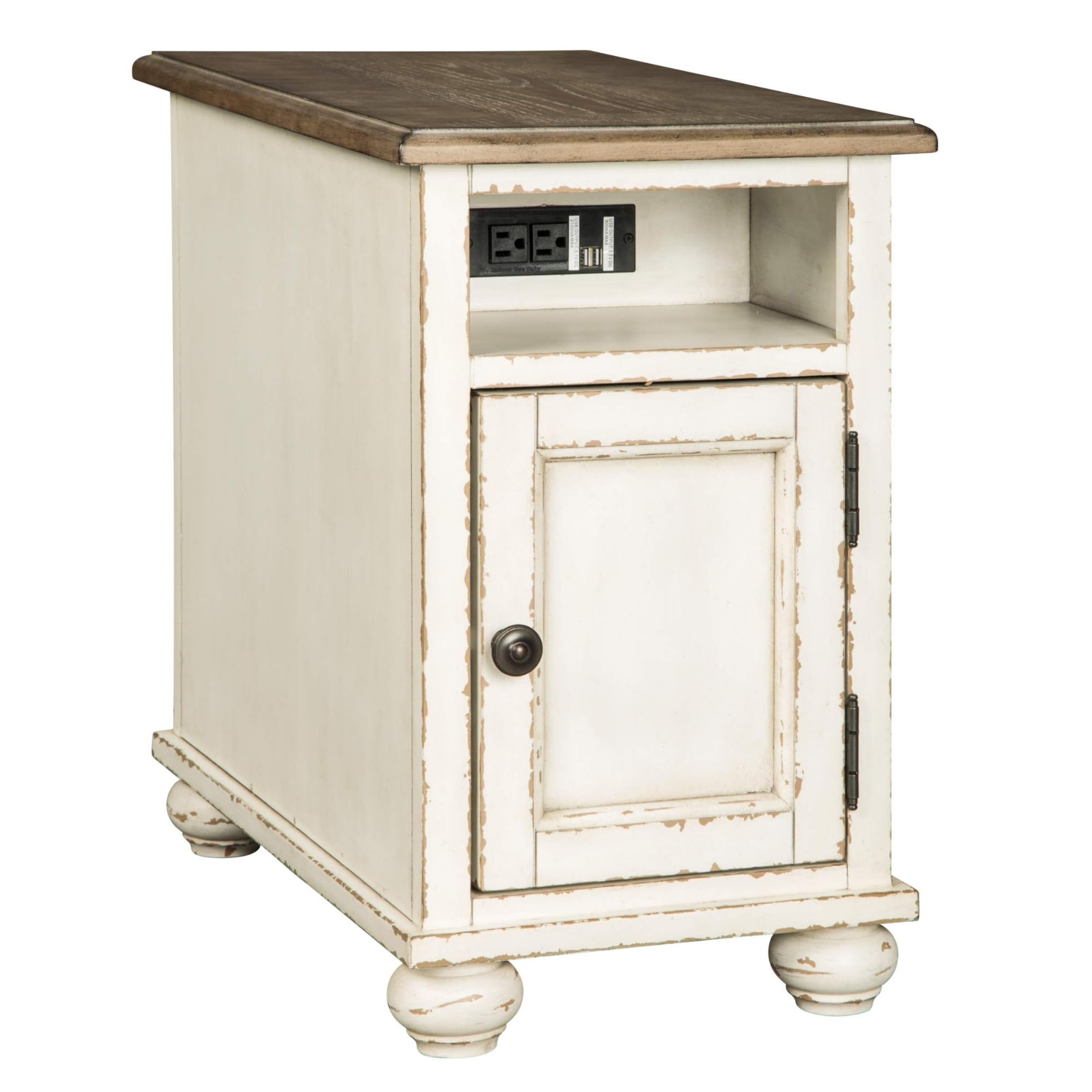 Realyn French Country Chair Side End Table with Outlets & USB Ports, Cream