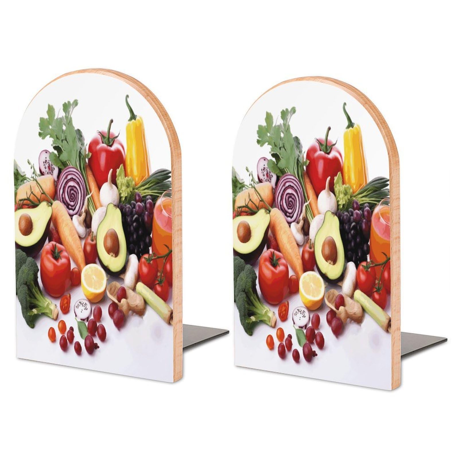Healthy Food Wood Bookend for Shelves 1 Pair
