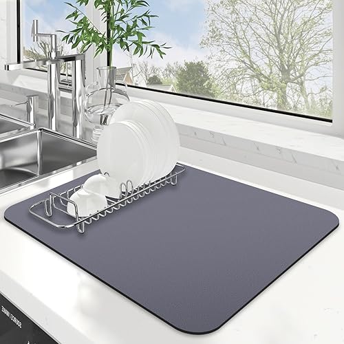Miniatura 49 de WISELIFE Tapete de secado de platos súper absorbente, tapete de secado de platos grande para encimera de cocina, tapete de secado de platos fácil