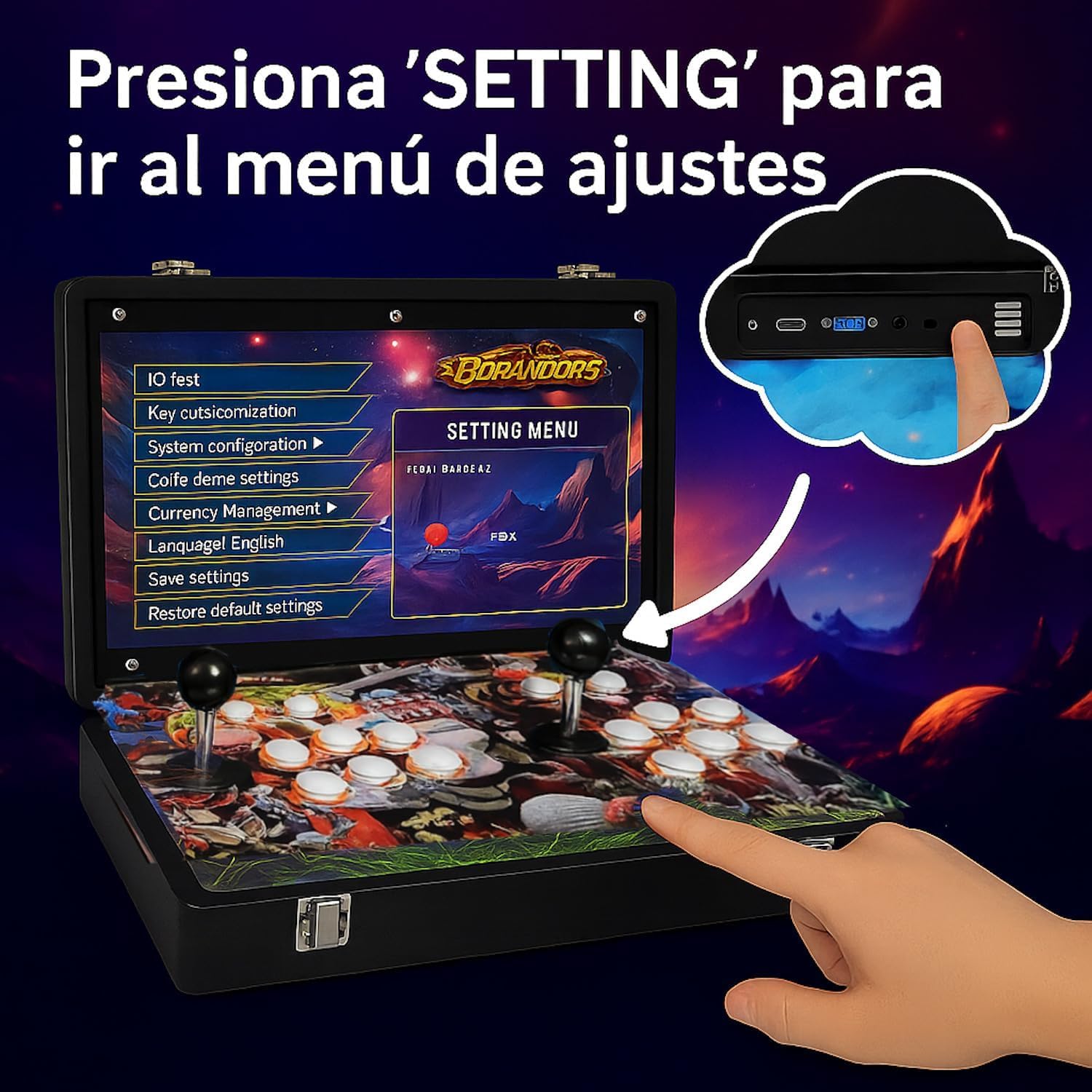 Arcade portatil con Monitor de 17 Pulgadas , 6 Botones Arcade por Jugador, Incluye Bateria para Juego portatil sin Cables, Consola Ideal para Viaje, Preparado para encender y Jugar