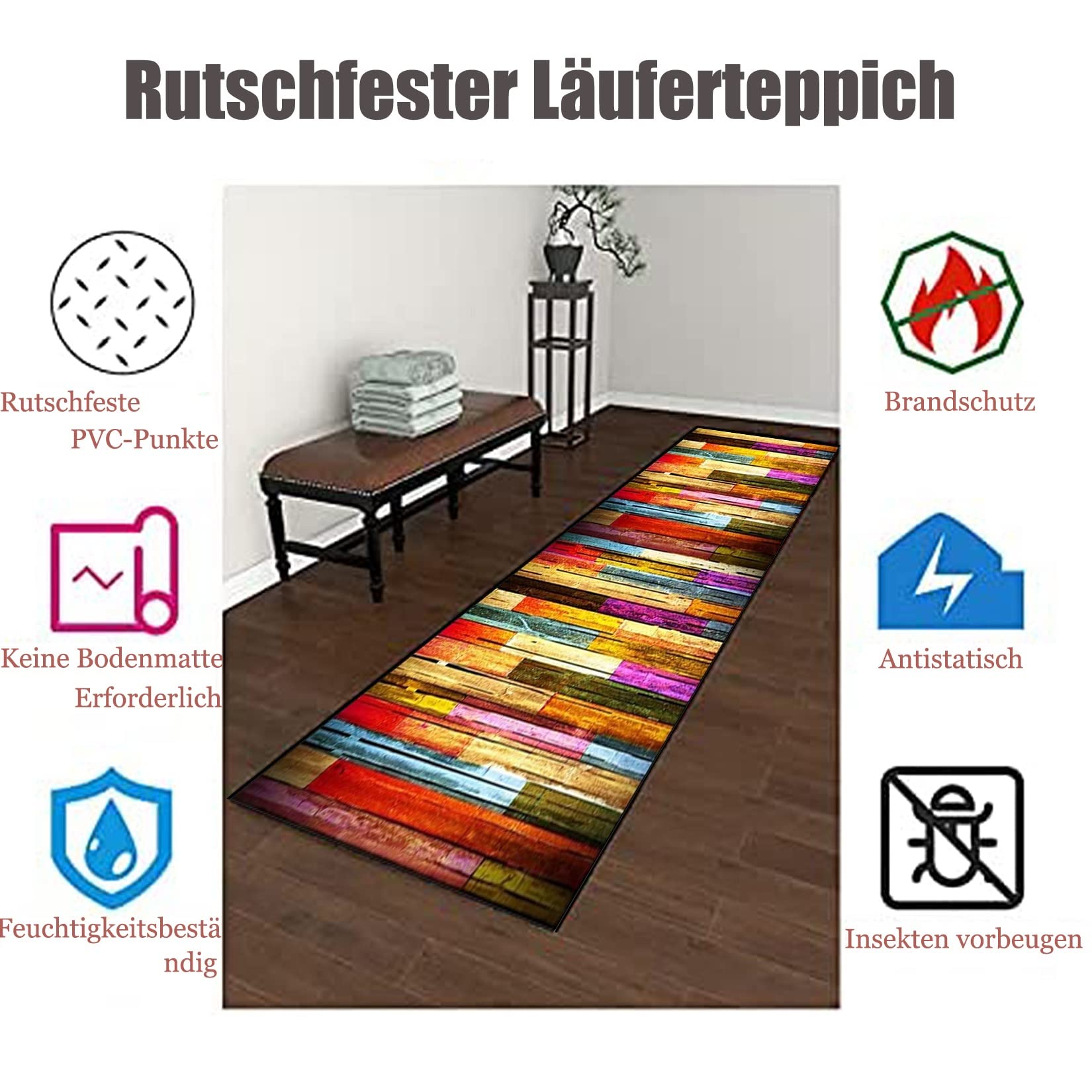 RYNS Antideslizante Alfombrilla 40x340cm Salón y Cocina, Fácil Mantenimiento Alfombra Pasillo Antideslizante Múltiples Tallas, Personalizable para Cocina, Pasillo, dormitorios, G