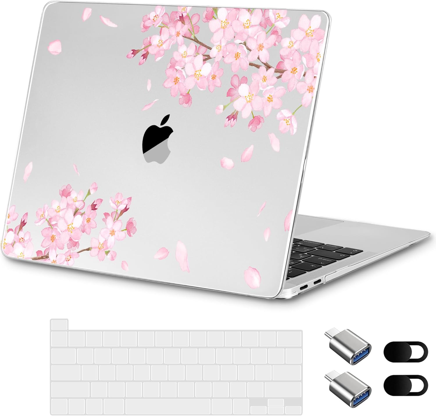 for MacBook Pro 13 inch Case 2022 M2 A2338 2020 Release– Fashionable Lightweight Floral Design Transparent HD Clear Laptop Shell, with TPU Keyboard Cover & OTG Adapters, Pink Bow