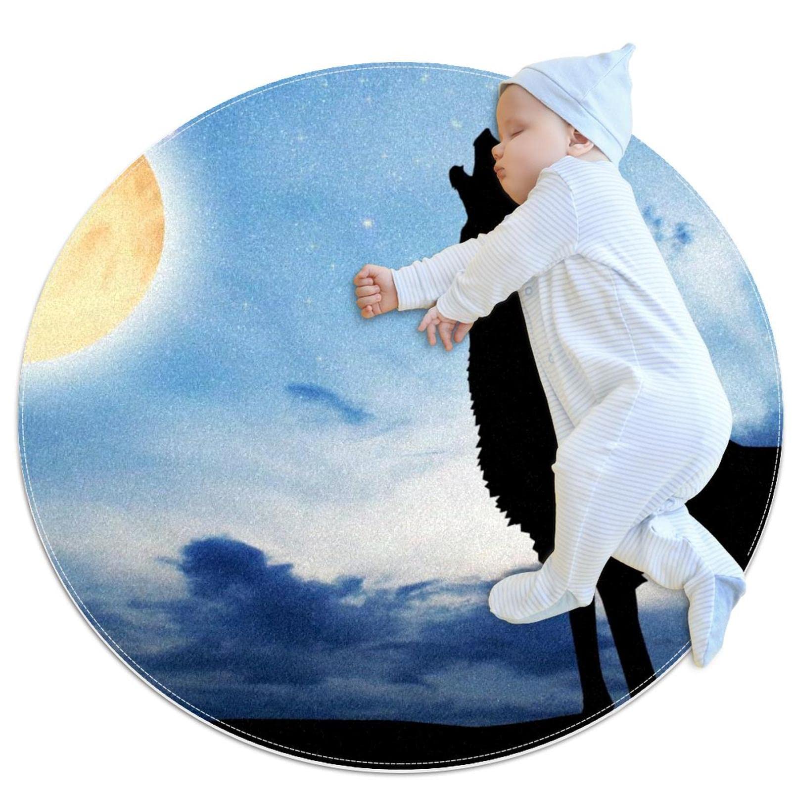 Tapis loup de la lune pour chambre d'enfant et coin lecture doux