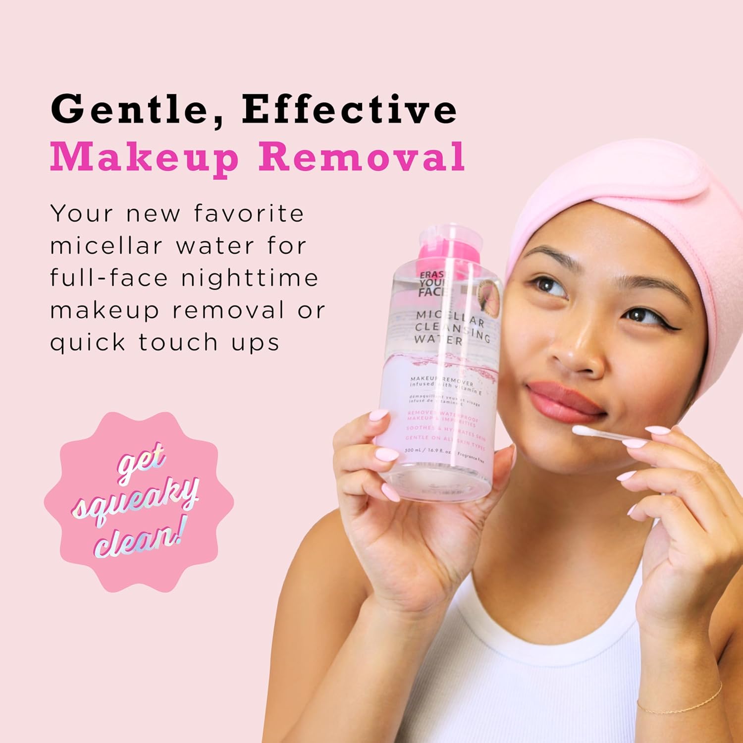 ERASE YOUR FACE Micellar Cleansing Water - Hydrating Micellar Water to Help Remove Makeup, Cleanse Skin & Reveal a Soft, Radiant Complexion - Suitable for Sensitive Skin (16.9 Fl Oz) - Image 2