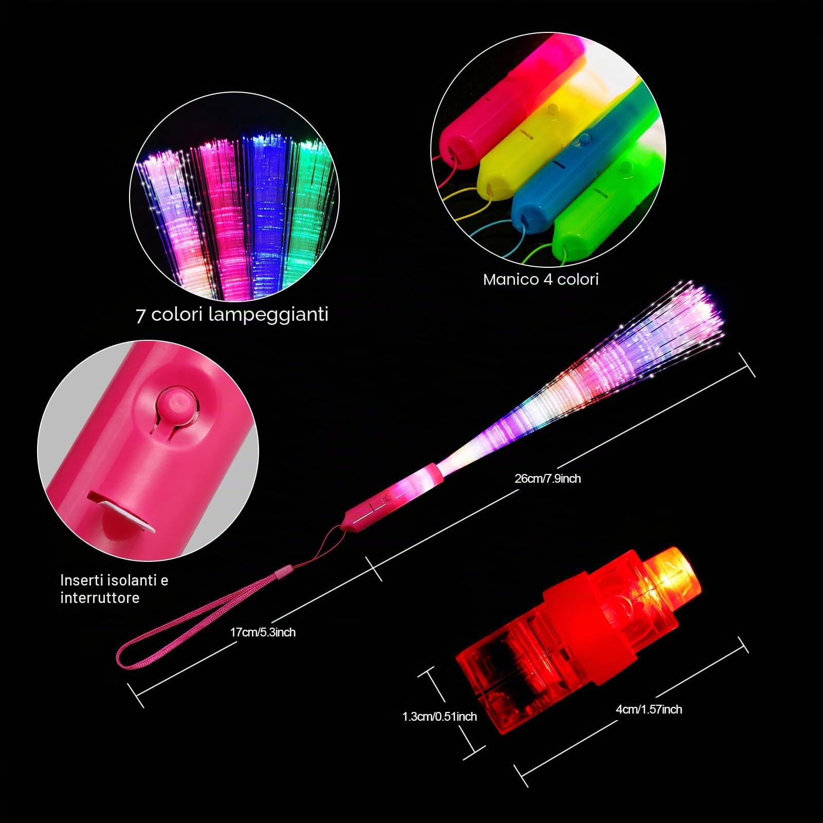 JIZZU 12 Pezzi Bastoncini Luminosi a LED, In Fibra di Vetro + 12 Pezzi a LED con Dito, 3 Modalità di Colore Lampeggiante per Natale, Concerti, Matrimoni, Feste