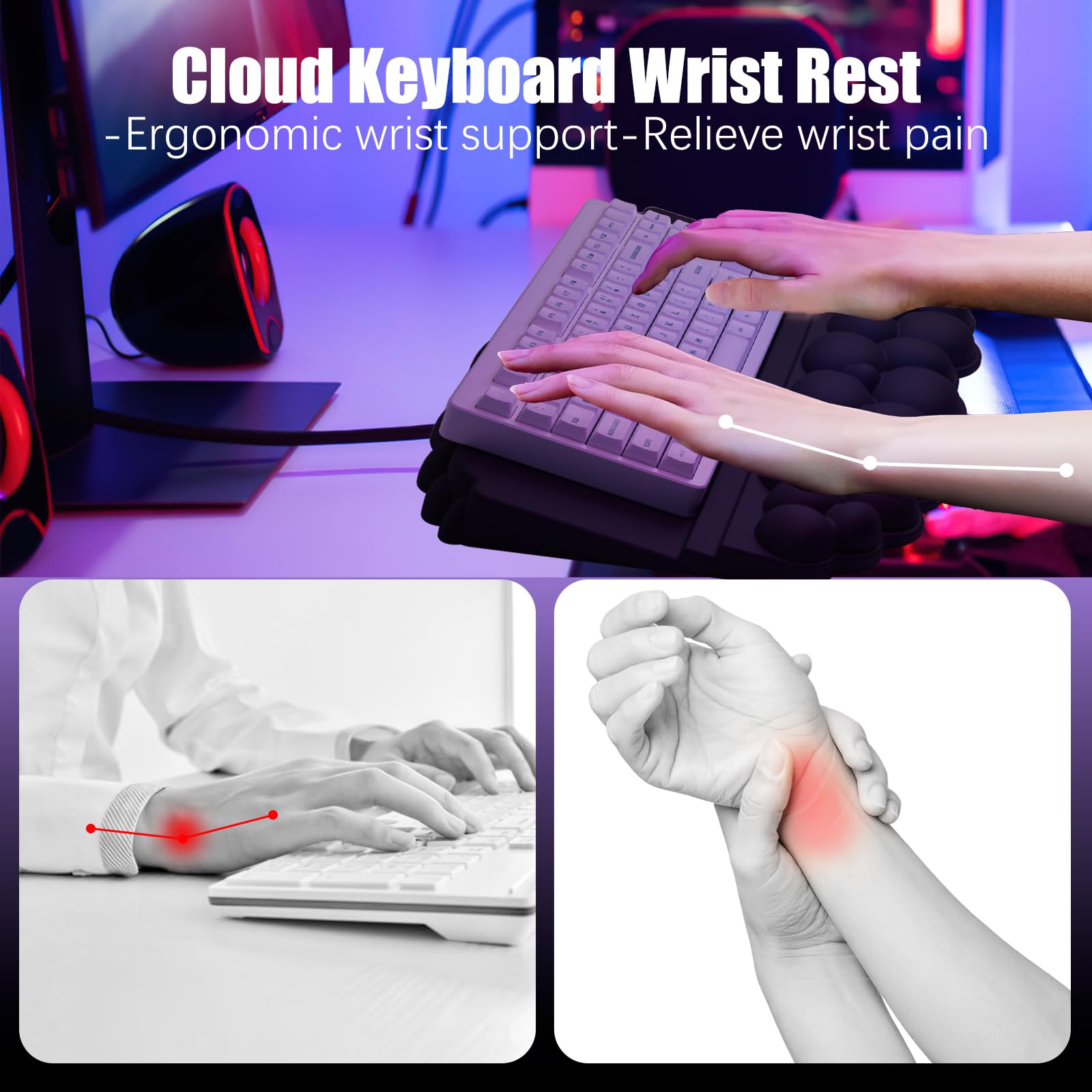Ergonomische Handballenauflage für Tastatur und Maus, weicher Memory-Schaum, Cloud-Tastatur-Ständer-Pad mit Handgelenkauflage-Set mit rutschfester Silikonbasis, einfaches Tippen, Schmerzlinderung