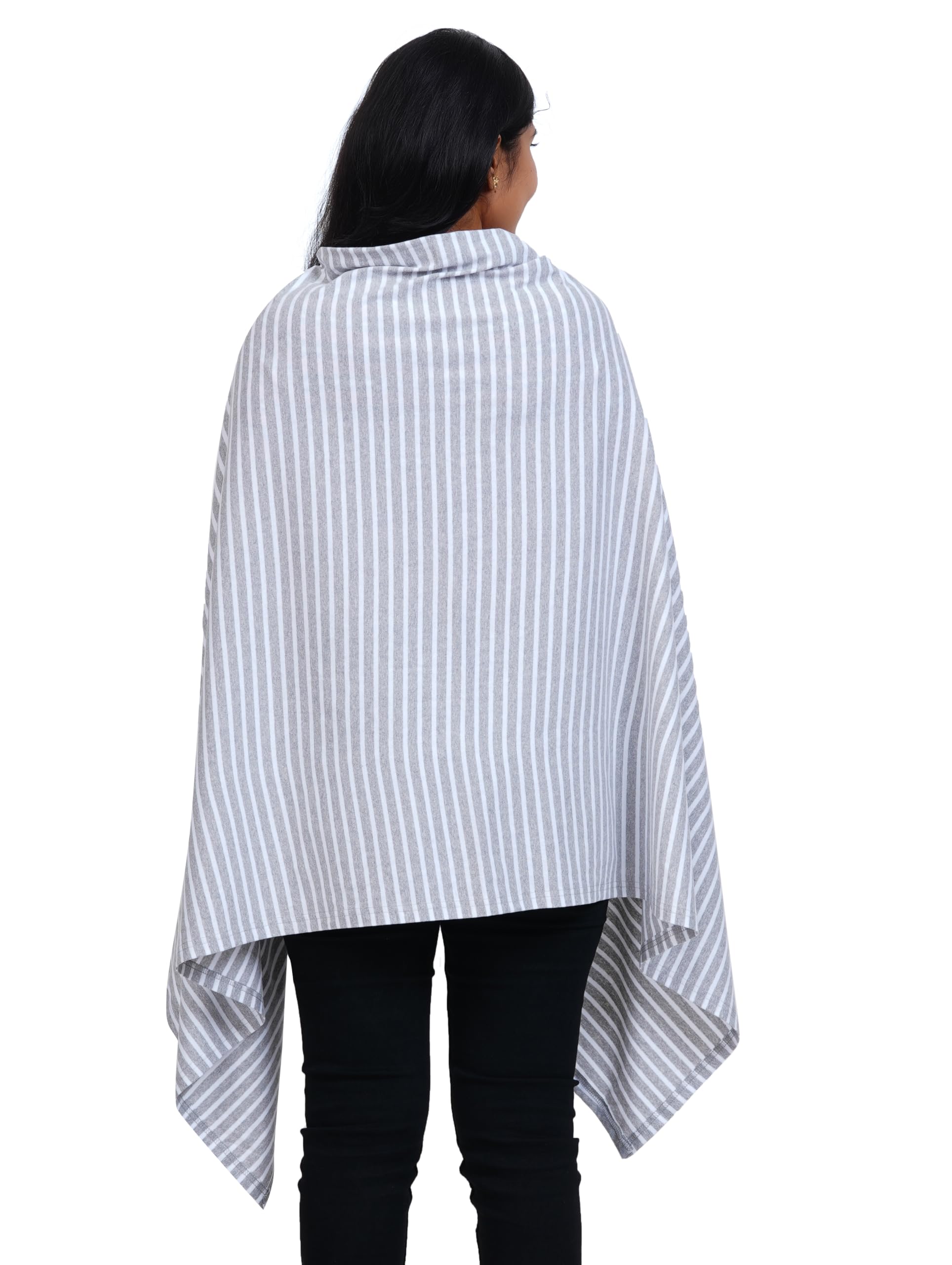 Kowsi Soft Mother's Nursing & Feeding Shawl Feeding Cloak (Stripes) (Grey Melange) - Image 6 thumbnail