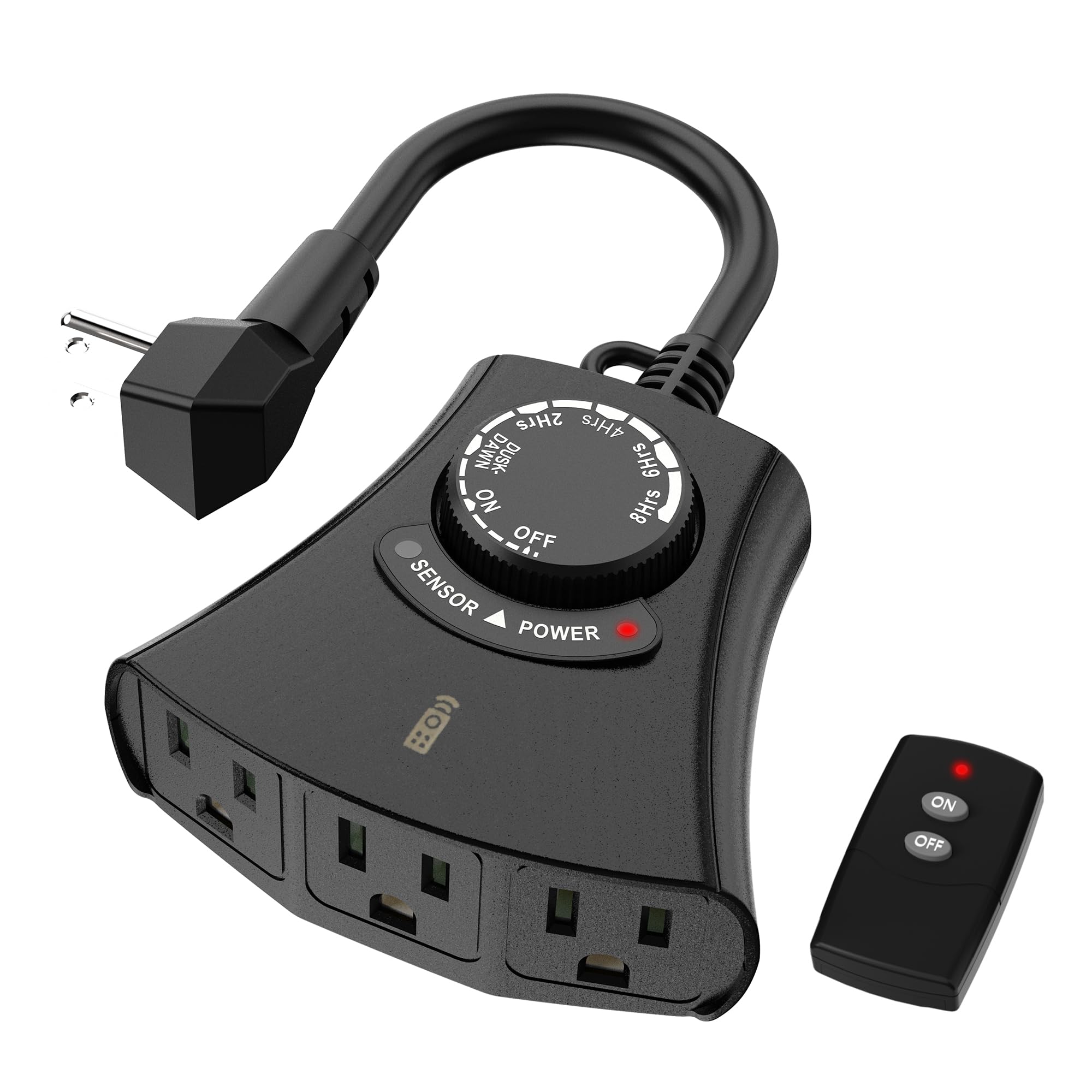 HBN Outdoor Light Timer with Remote Control, Waterproof Light Sensor Timer, 100 ft Wireless Range, 2 Grounded Outlets for Christmas Lights, 15A 1/2HP Heavy Duty