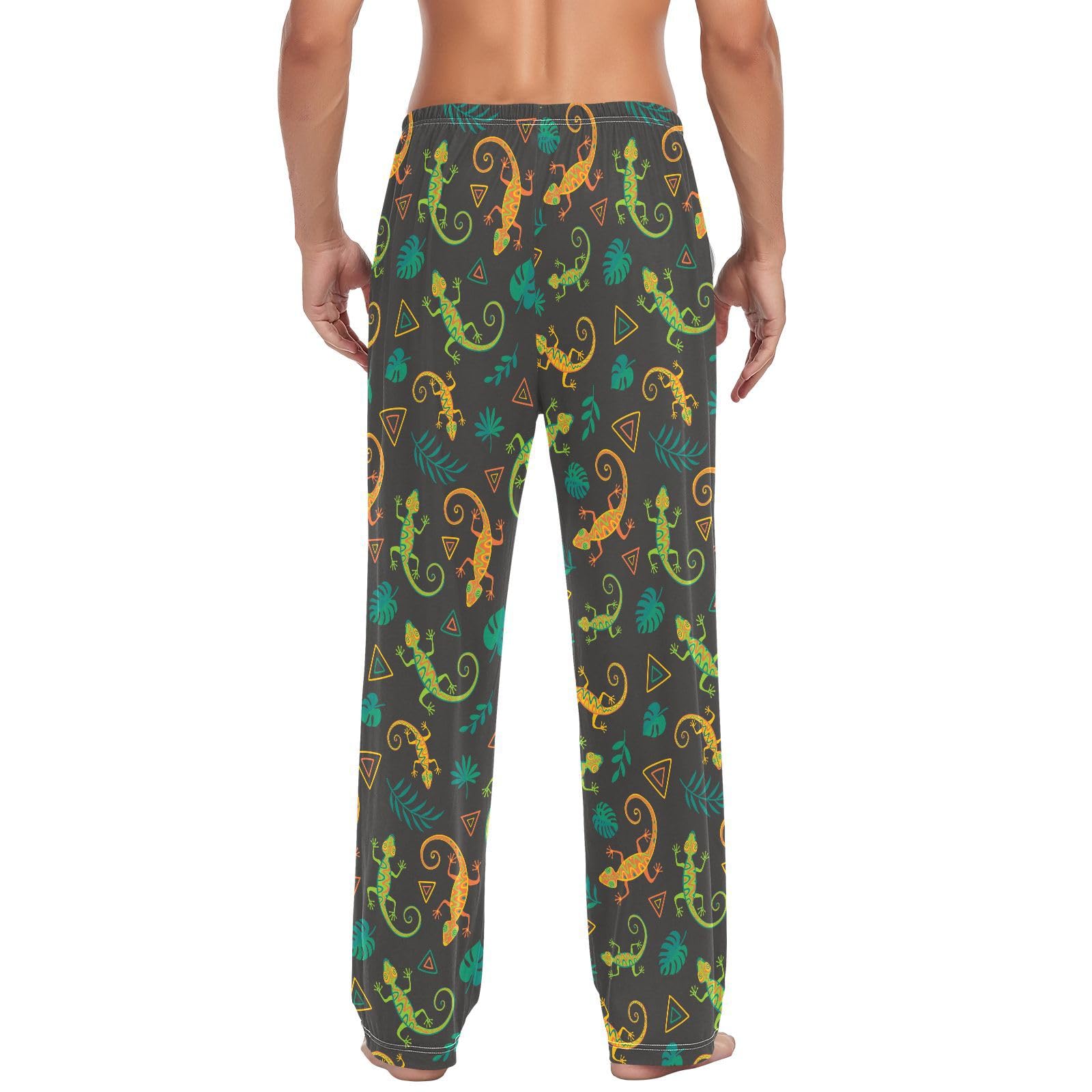 Herren-Pyjamahose für Herren, Motiv: tropische Eidechsen, Lachsen, Schlafhose, Lounge-Nachtwäsche mit Taschen, Kordelzug, lang, 100 % Baumwolle, Größe XL, mehrfarbig, XL