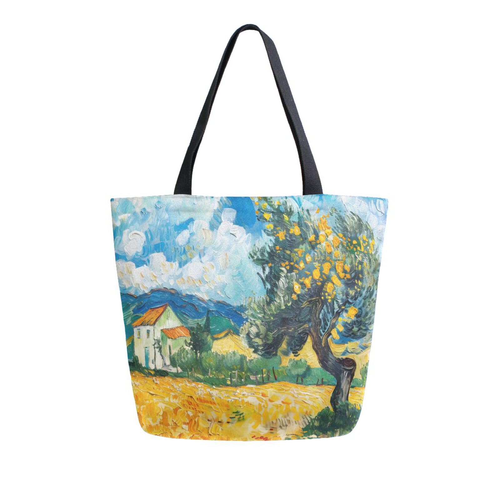 Mnsruu Van Gogh Farmhouse Painting Canvas Tote Bag Women Large Shoulder Bag Reusable Grocery Shopping Bag Handbag Purse