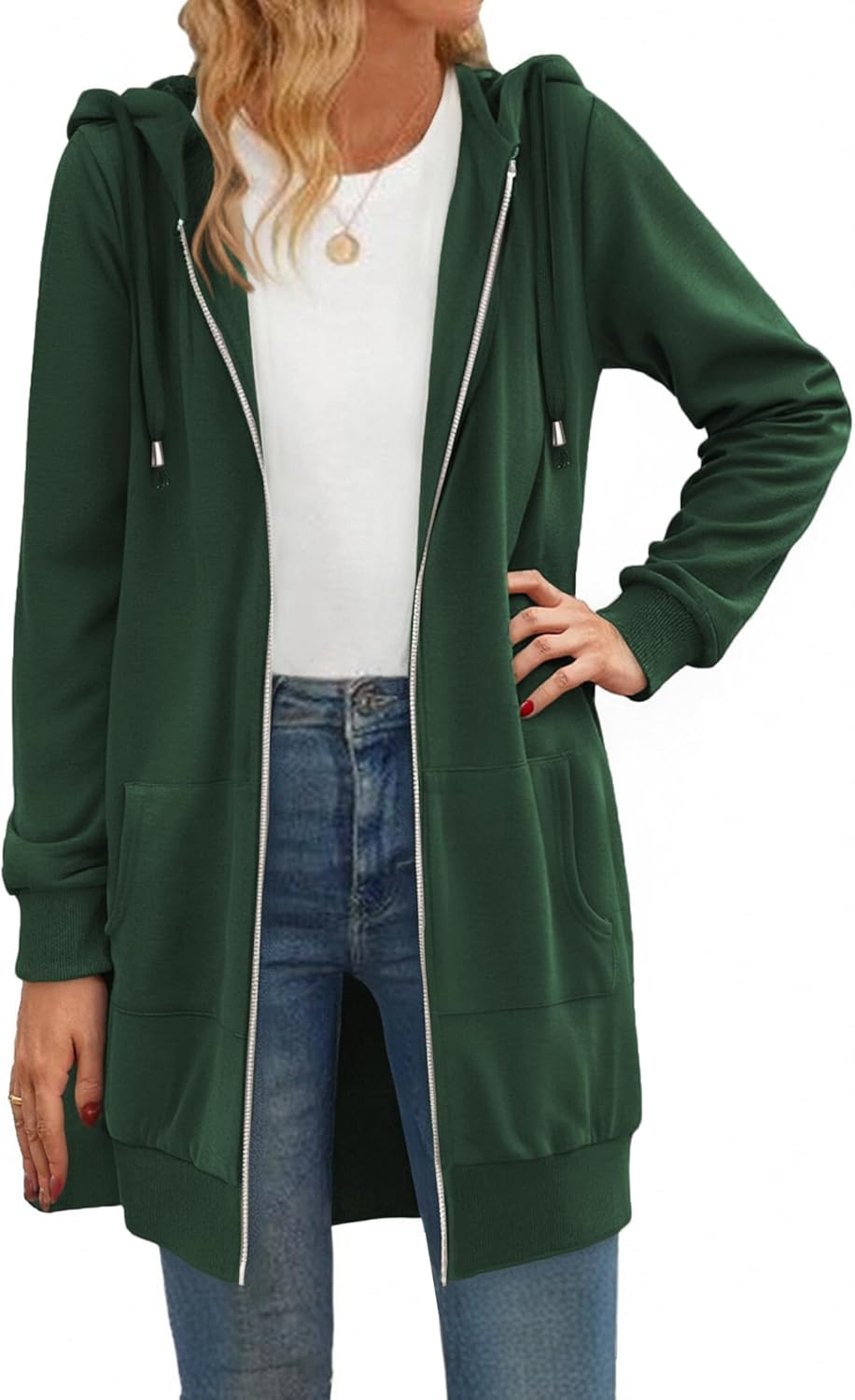 Zeagoo Women's Zip Up Hoodies Long Tunic Sweatshirts Oversized Fleece Casual Long Sleeve 2026 Fall Hoodie Jacket Coat - Image 2