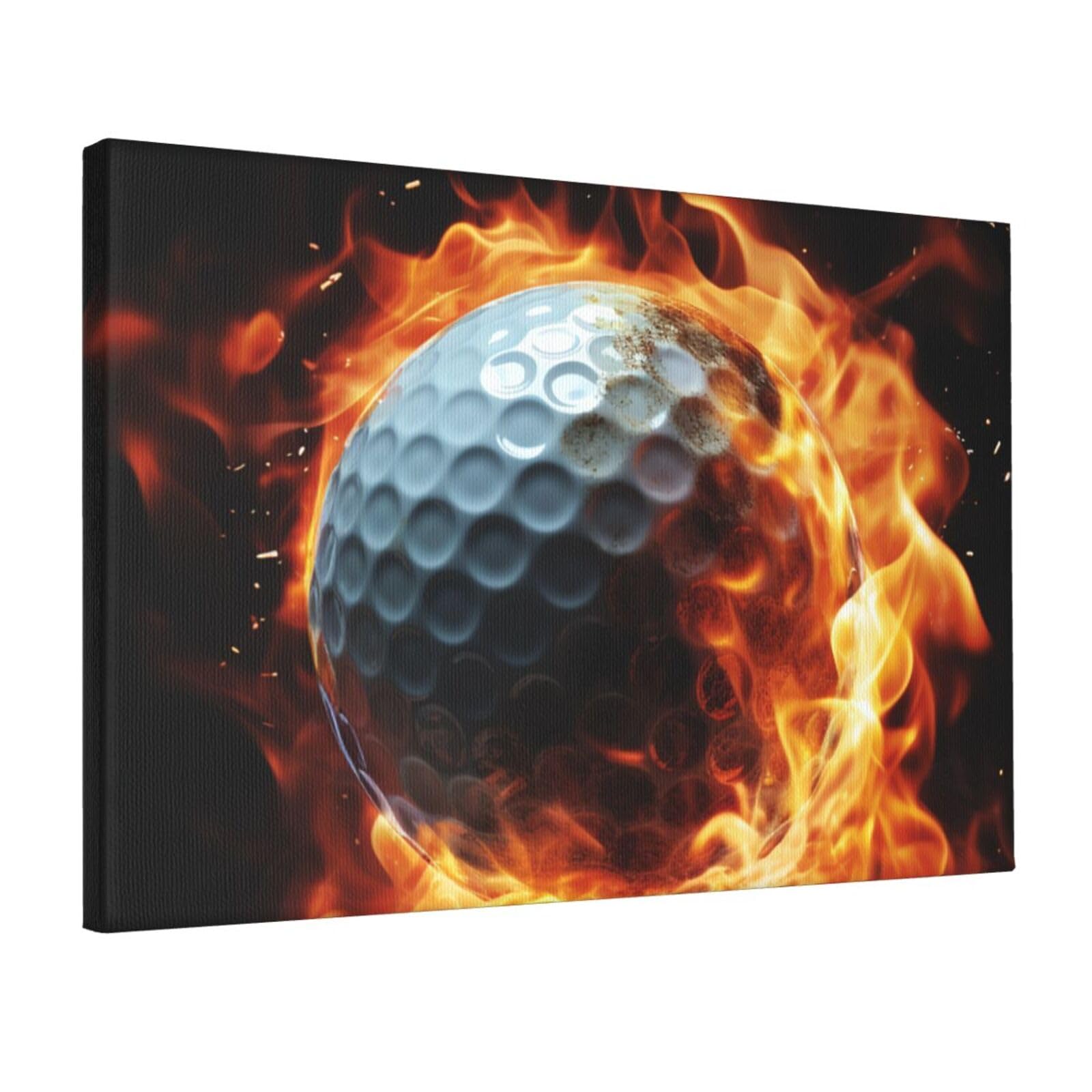 KLOPH Golf ball on fire Canvas Wall Art for Living Room 12"x18" Modern Artwork Painting for Bathroom Hanging Canvas Prints Aesthetic Wallart for Bedroom Kitchen Office Wall Decor
