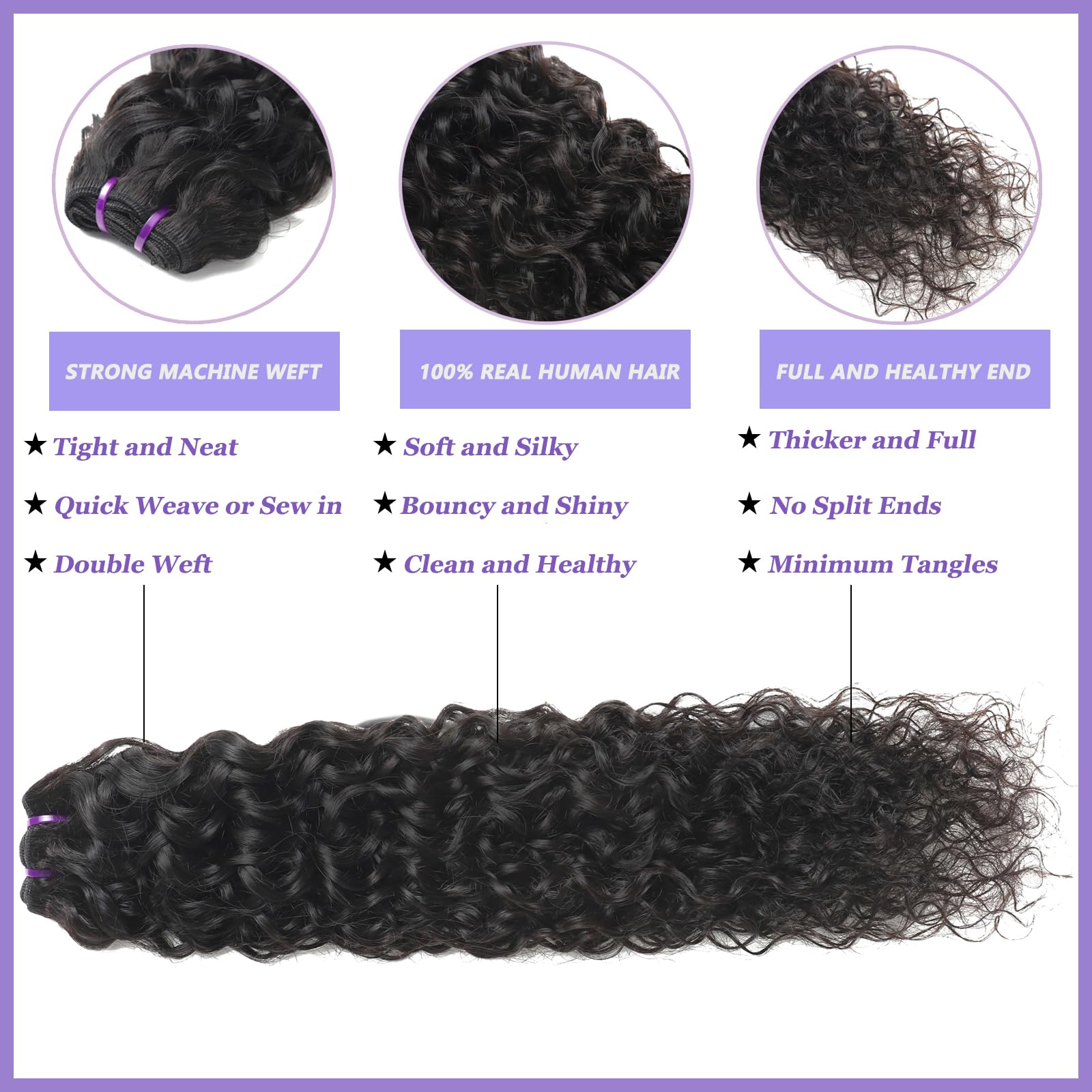 16 Inch Water Wave Curly Human Hair Extensions, Triple Lifespan, Quick Weave Brazilian Water Wave Hair 3 Bundle Deal | Her Hair Company main image 3