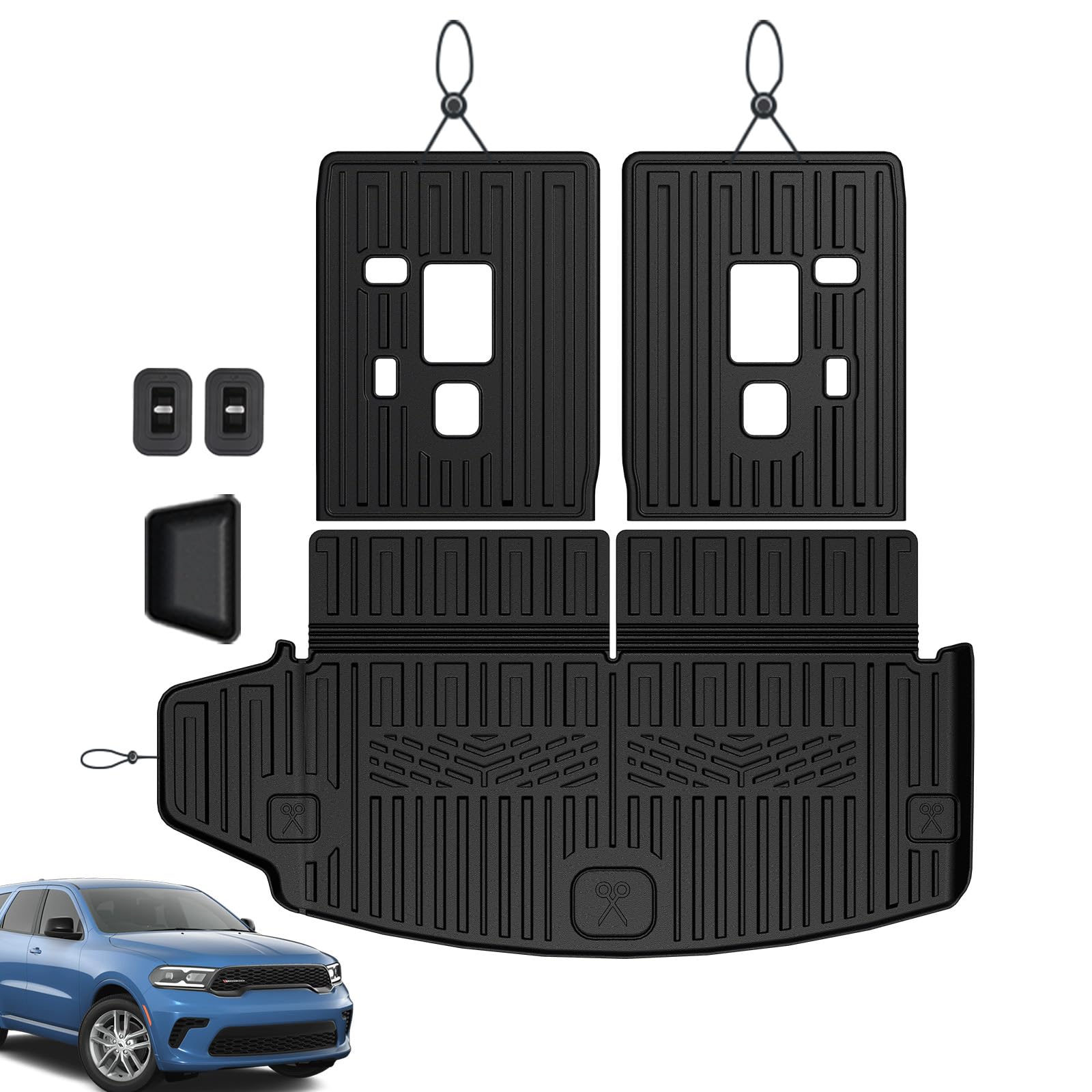 Tappetini E Rivestimento Bagagliaio Per Dodge Durango 2016-2024 (7 Posti) In TPE Antiscivolo - Set Completo AIPOIL