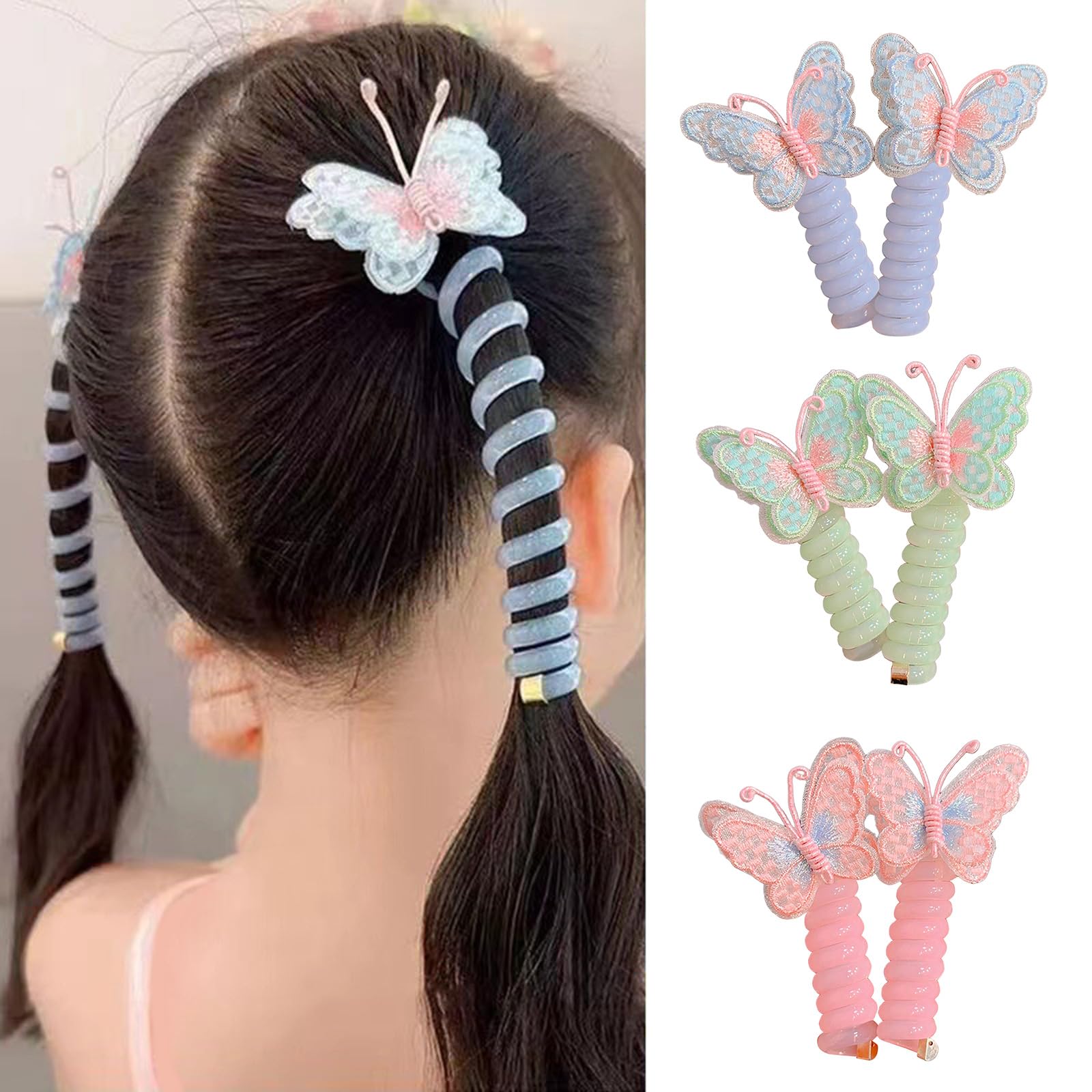 2 cintas para el pelo para niños, bordadas, con diseño de mariposa, estéticas, coleteros para el pelo de niña, coleteros