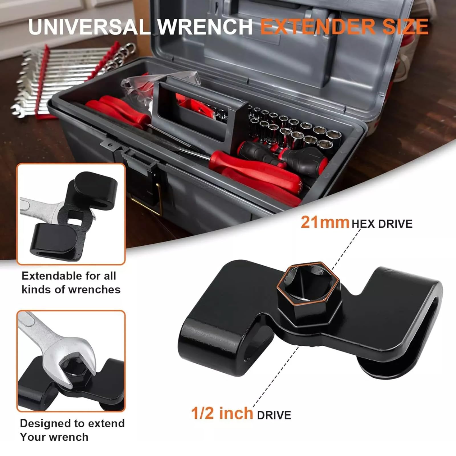 Bohaner Wrench Extension for 1/2 Inch Drive or 21 mm Hex Wrench Universal Wrench Extender Adapter Extension for Screwdrivers Black - Image 3
