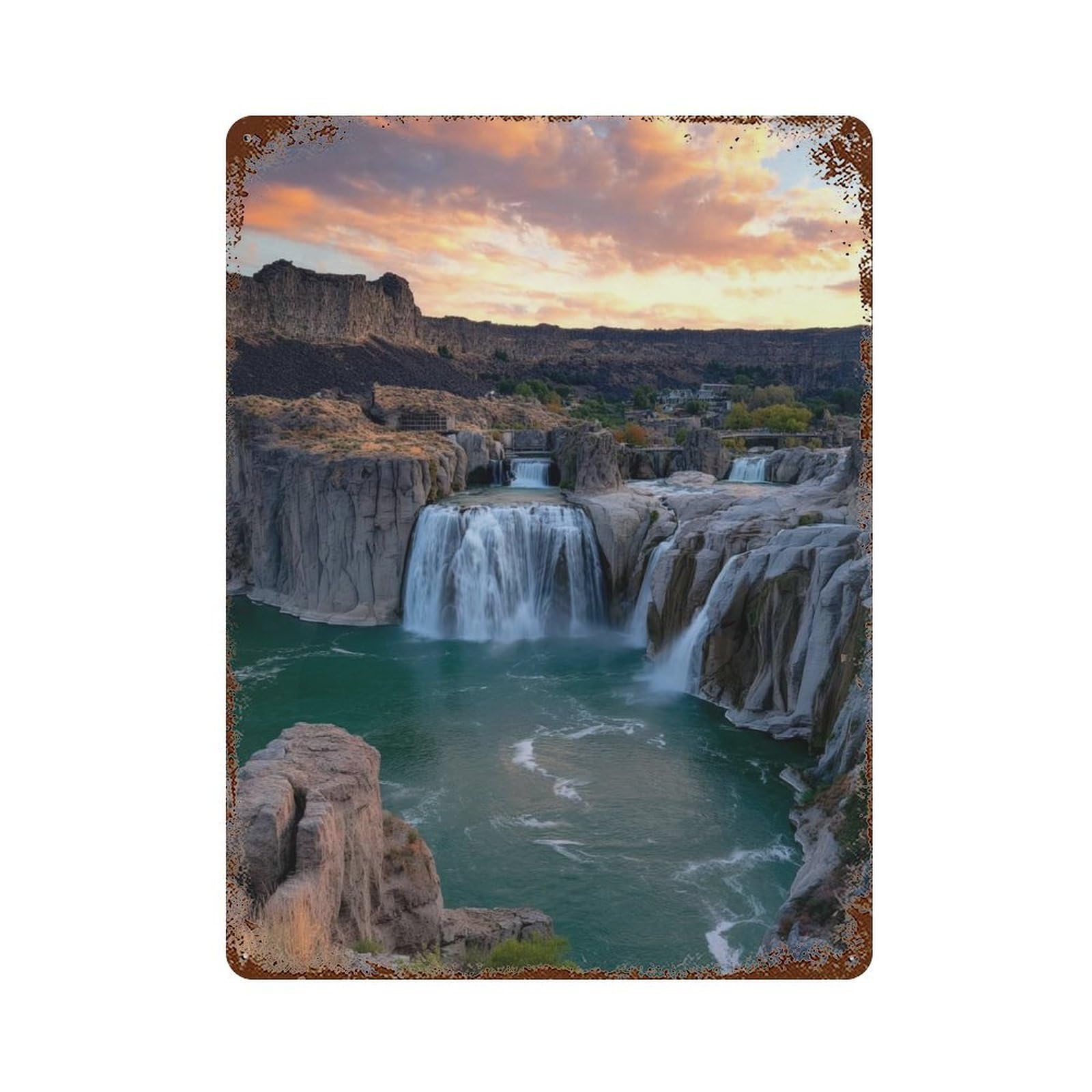 Amazon Waterfall Sunset Scenic View Retro Metal Sign 15.7"x11.8", Novelty Wall Decor for Garage, Pub Or Kitchen