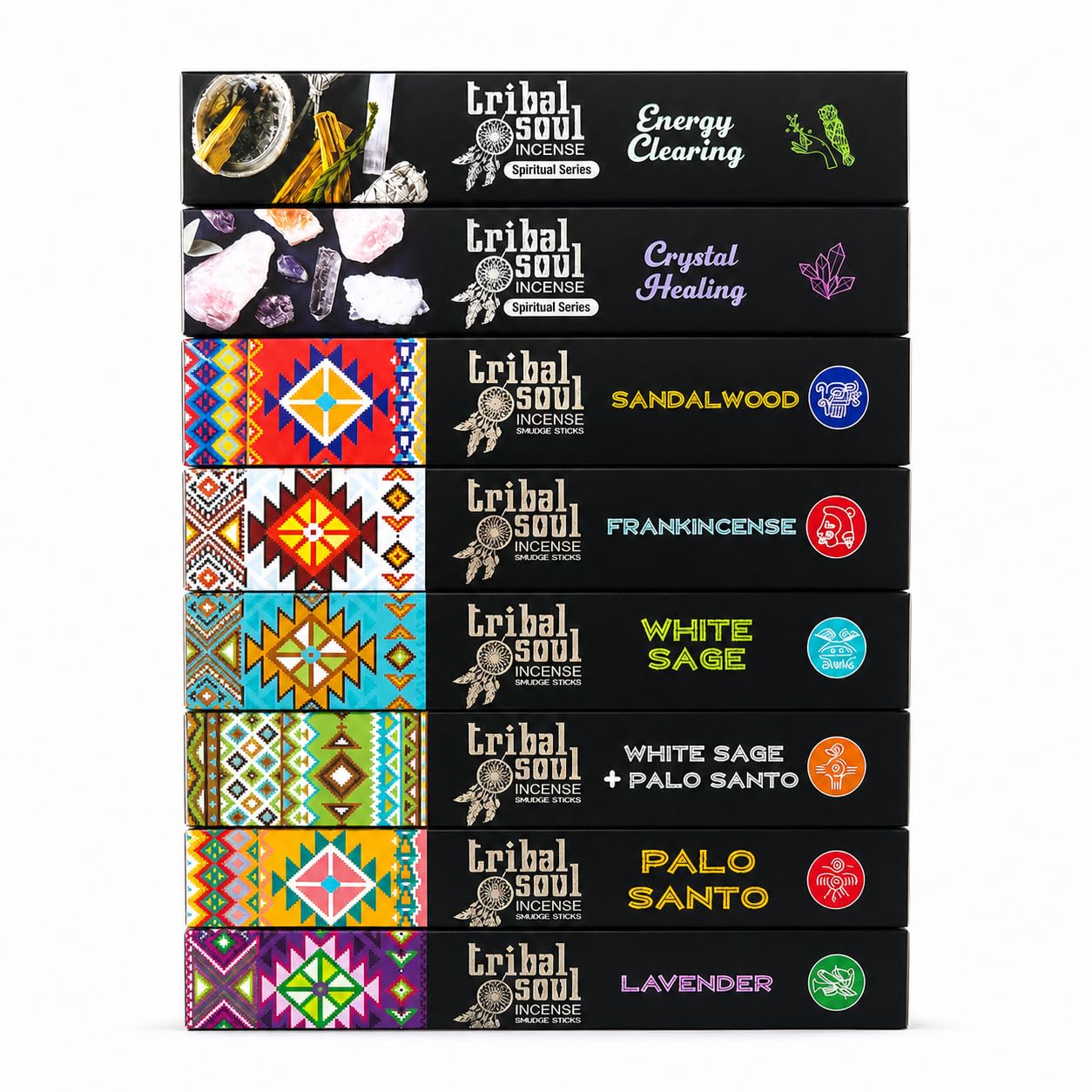Tribal Soul Incense Sticks Gift Set, 8 Packs, White Sage, Palo Santo, Sandalwood, Frankincense, Lavender, Energy Clearing, Meditation