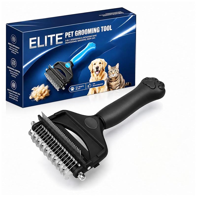 Rastelo 3 em 1 para Cães com Desembaraçador de Subpelo KIVMTAR Black
